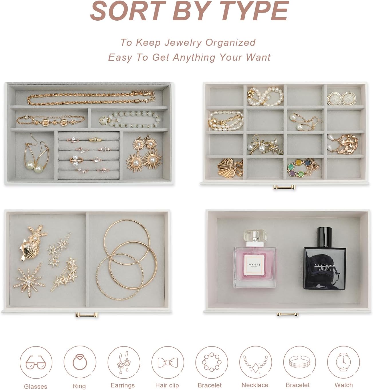 Jewelry Box with Mirror,Jewelry Holder Organize with 3 Drawer,4-Layer Jewelry Box for Women Girls,Large Jewelry Storage Box. (White