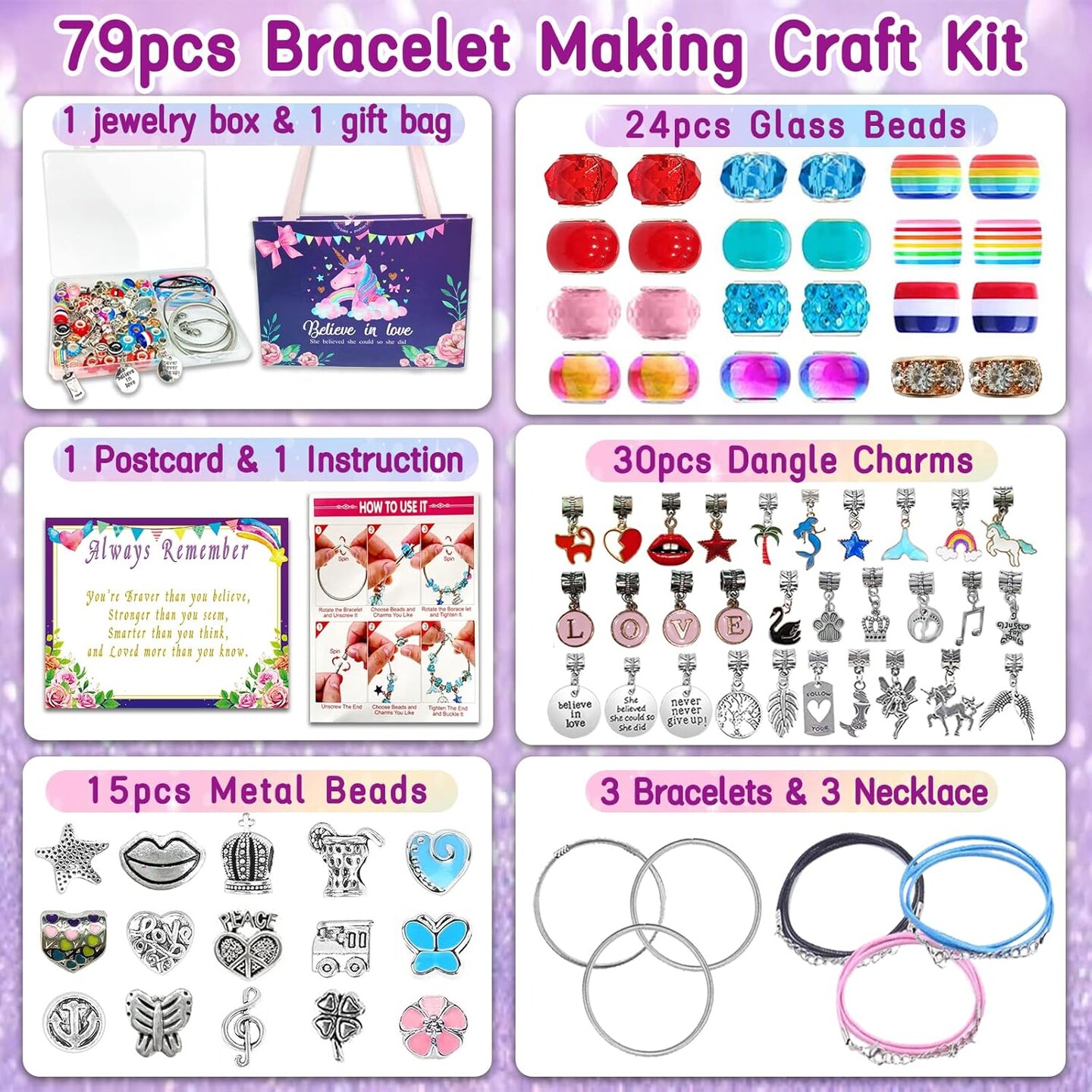 Charm Bracelet/Jewelry Making Kits for Kids Girls,Perfect Birthday Gifts,Arts Crafts Toys for 5 6 7 8 9 12 Years Old Girls
