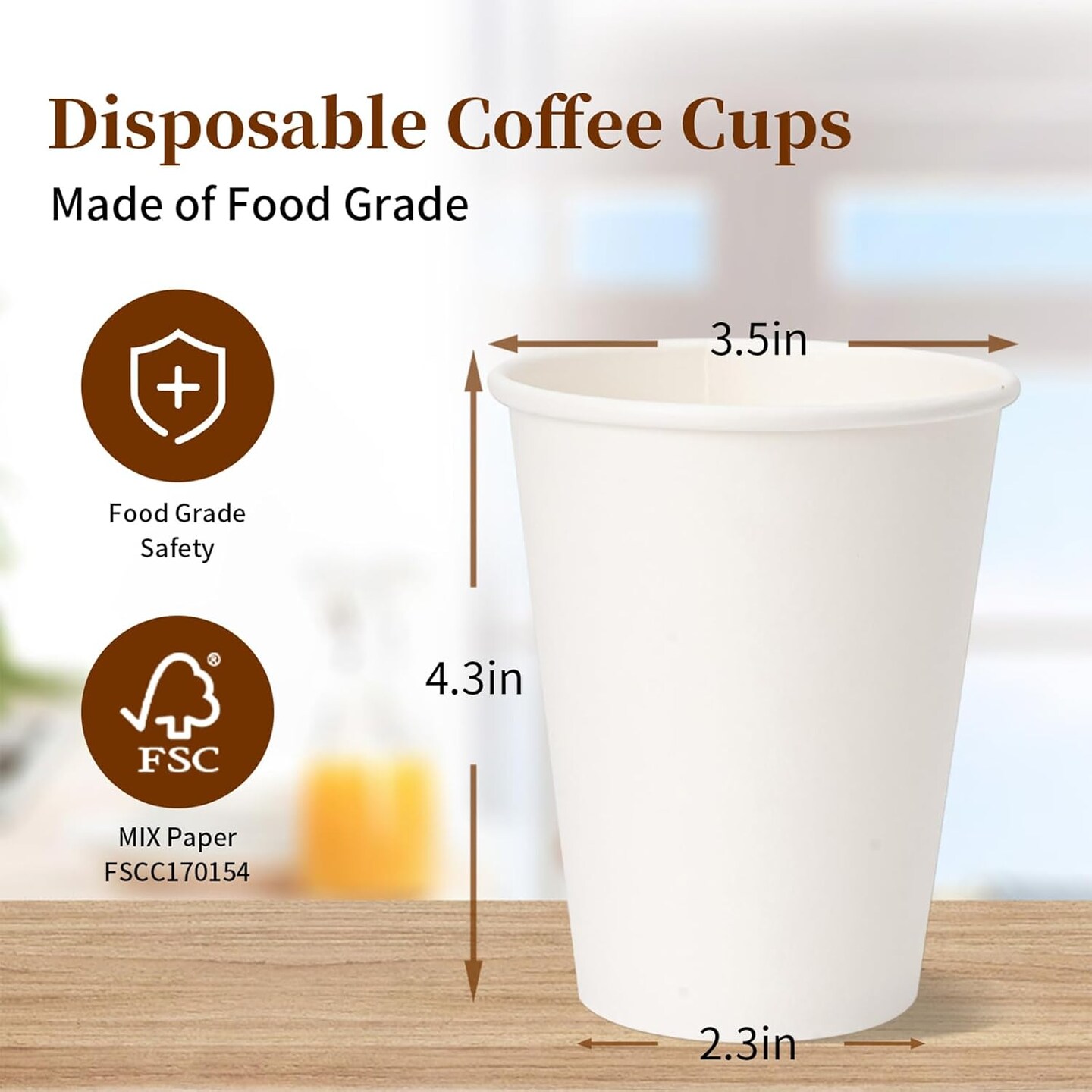 [500 pack] Disposable Coffee Cups 12 oz, Paper Cups 12 oz, Hot Cups, Ideal for Hot Drinks, Coffee(white)