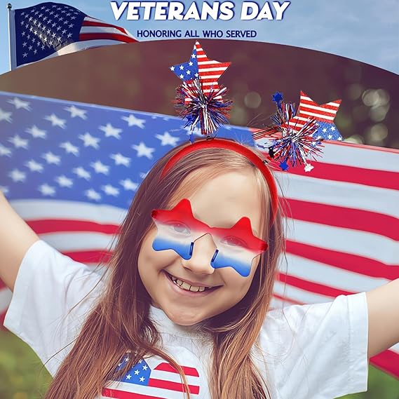 4th of July Accessories Set - USA Flag Headbands | Red White and Blue Patriotic Costume Accessories Set | Independence Day Accessories Gift for Women Girls Independence Day Memorial Day Party Favors