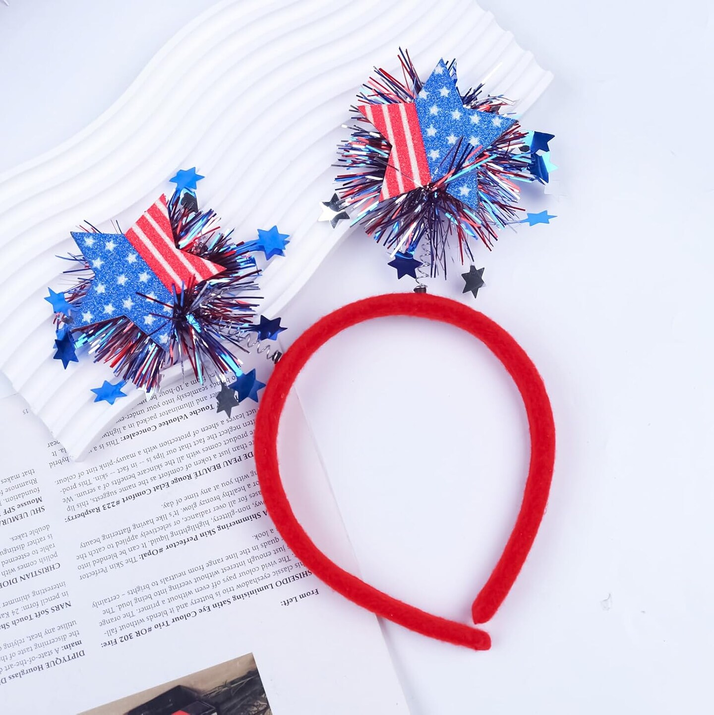 4th of July Headband Independence Day Hair Bands Glittery Star Hair Hoop USA Flag Stars Design Patriotic Decorations Red White Blue Hair Accessories for Fourth of July Parades Party Favors 1PCS