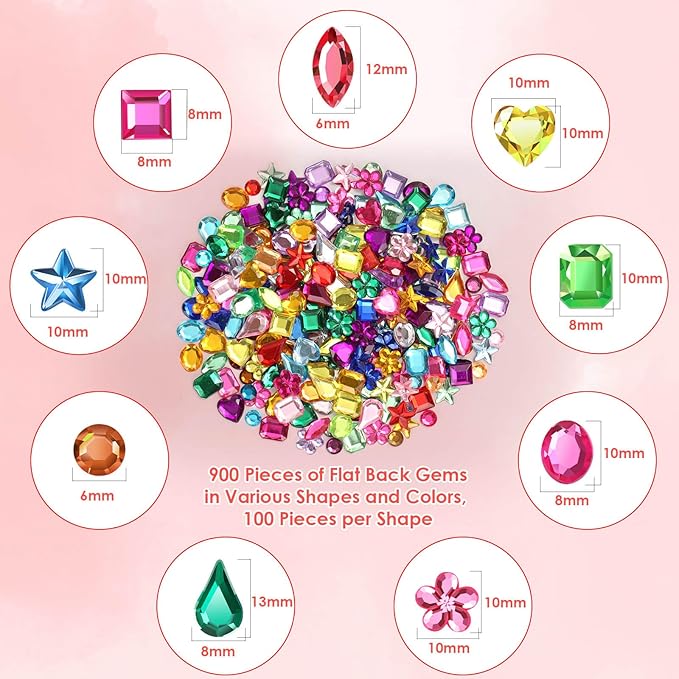 900 Pcs Jewels for Bedazzling with 3 Pack B7000 Jewelry Glue &#x2013; Flat Back Craft Gems and Rhinestones for Clothing, Sequins, Fabric Decoration