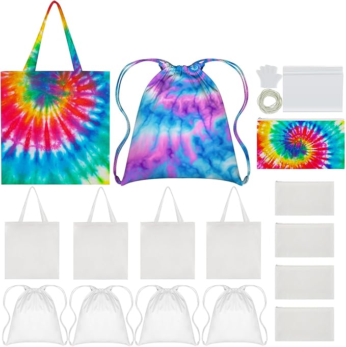 12 Pcs Cotton Bags Set for Tie Dye Kit 3 Style Cotton Tote Drawstring Makeup Bags Items for DIY Large Groups Tie Dying (Small)