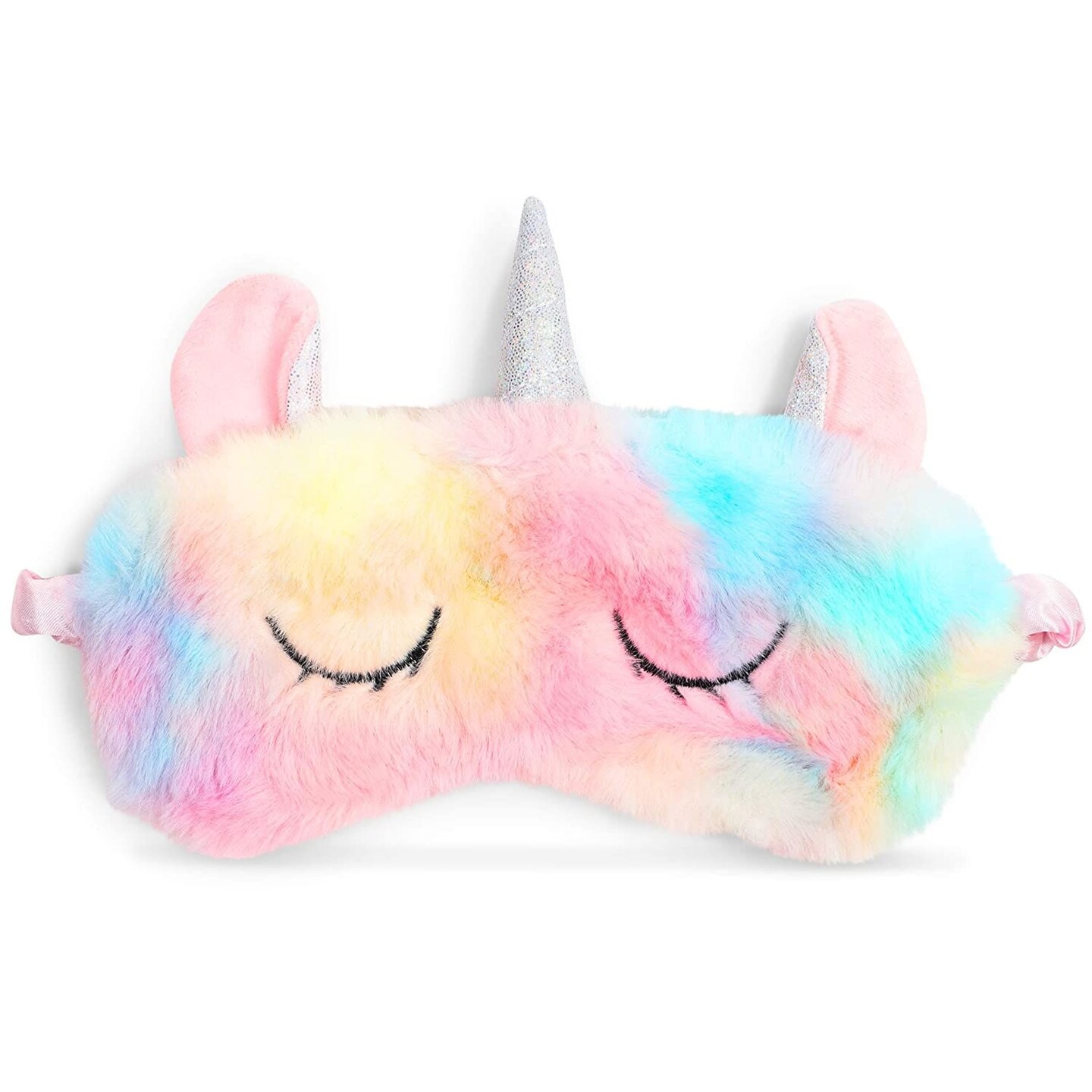 Glamlily Unicorn Sleeping Eye Mask, Satin Faux Fur Travel Eye Cover for Girls Ages 3&#x2013;14, Soft Plush Unicorn Design (7.5 x 6 In), Perfect for Sleepovers, Naps &#x26; Relaxation