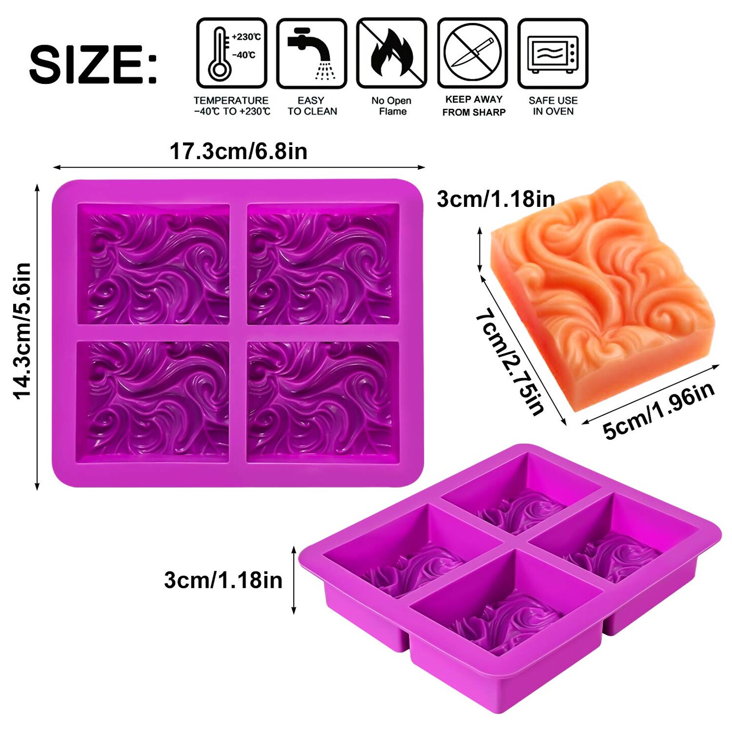 2 Pck 4-Cavity Ocean Wave Soap Mold/Silicone Sea Wave Cake Pan for Jelly Pudding Mousse Mould/DIY Handmade Nautical Cloud Swirls Pattern Soap Mold for Goat Milk Soap (3.5 Oz Cavities)