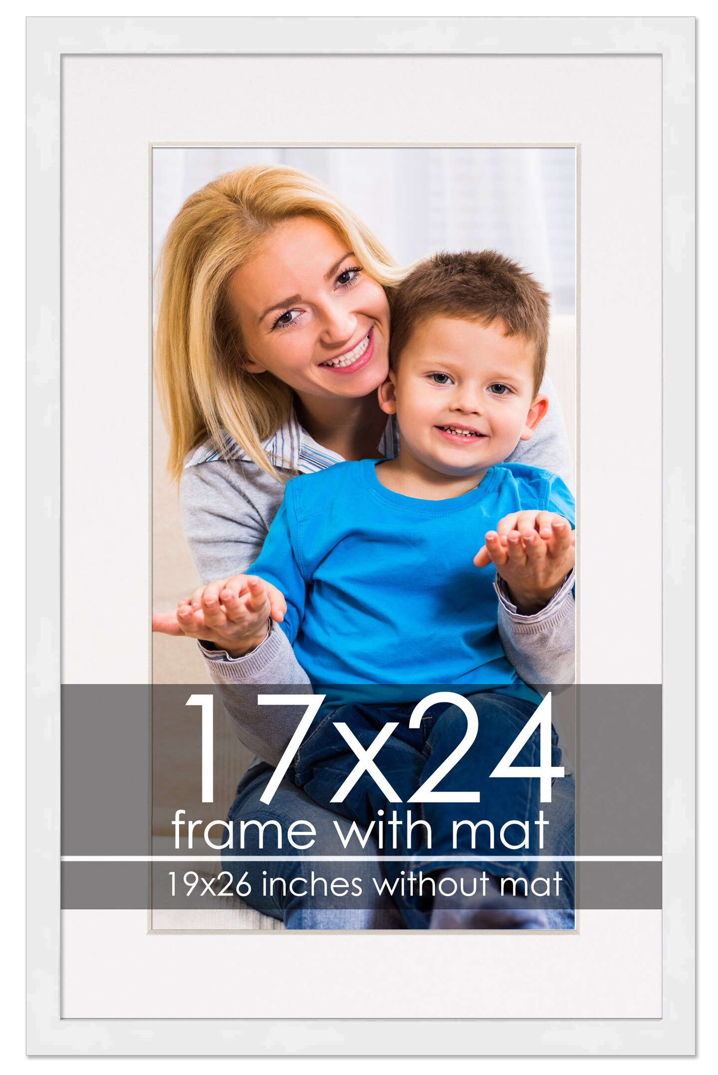 Modern White Frame with White Photo Mat, UV Acrylic Front, Foam Board Backing, 60 Sizes Available