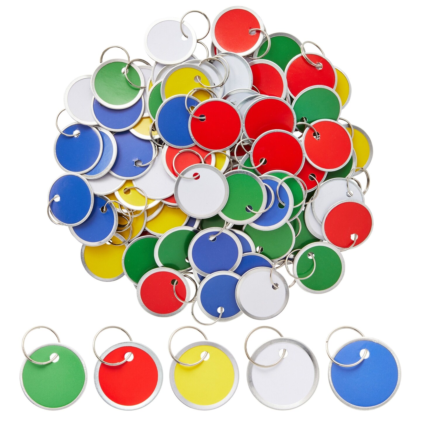 100 Pack Round Paper Key Tags with Split Ring Label for Backpack, Lockbox Storage, Keychain Tag (5 Colors, 1.2 In)