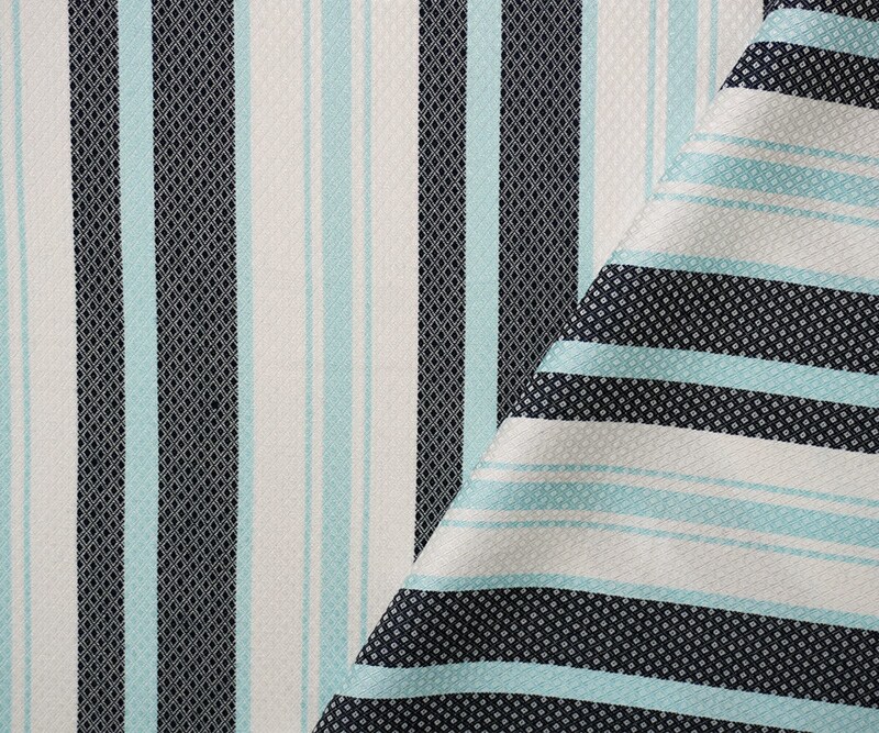 Blue-White Rayon Poly Stripe Diamond Dobby Woven Fabric By the Yard