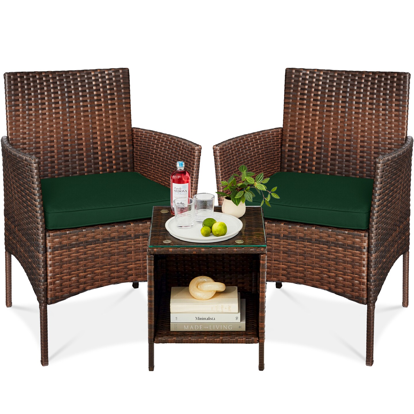 Best Choice Products 3-Piece Outdoor Wicker Conversation Patio Bistro Set, w/ 2 Chairs, Table