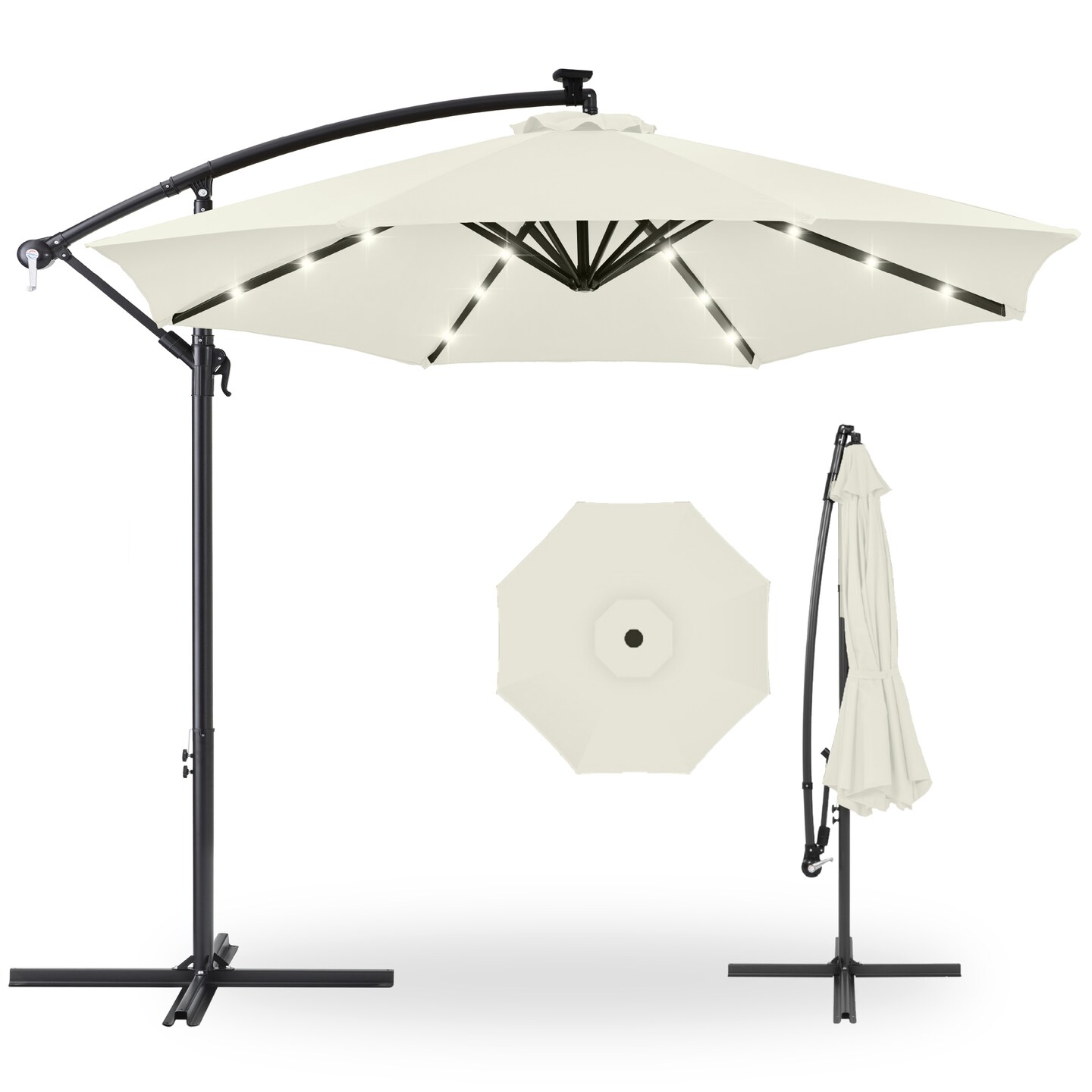 Best Choice Products 10ft Solar LED Offset Hanging Outdoor Market Patio Umbrella w/ Adjustable Tilt