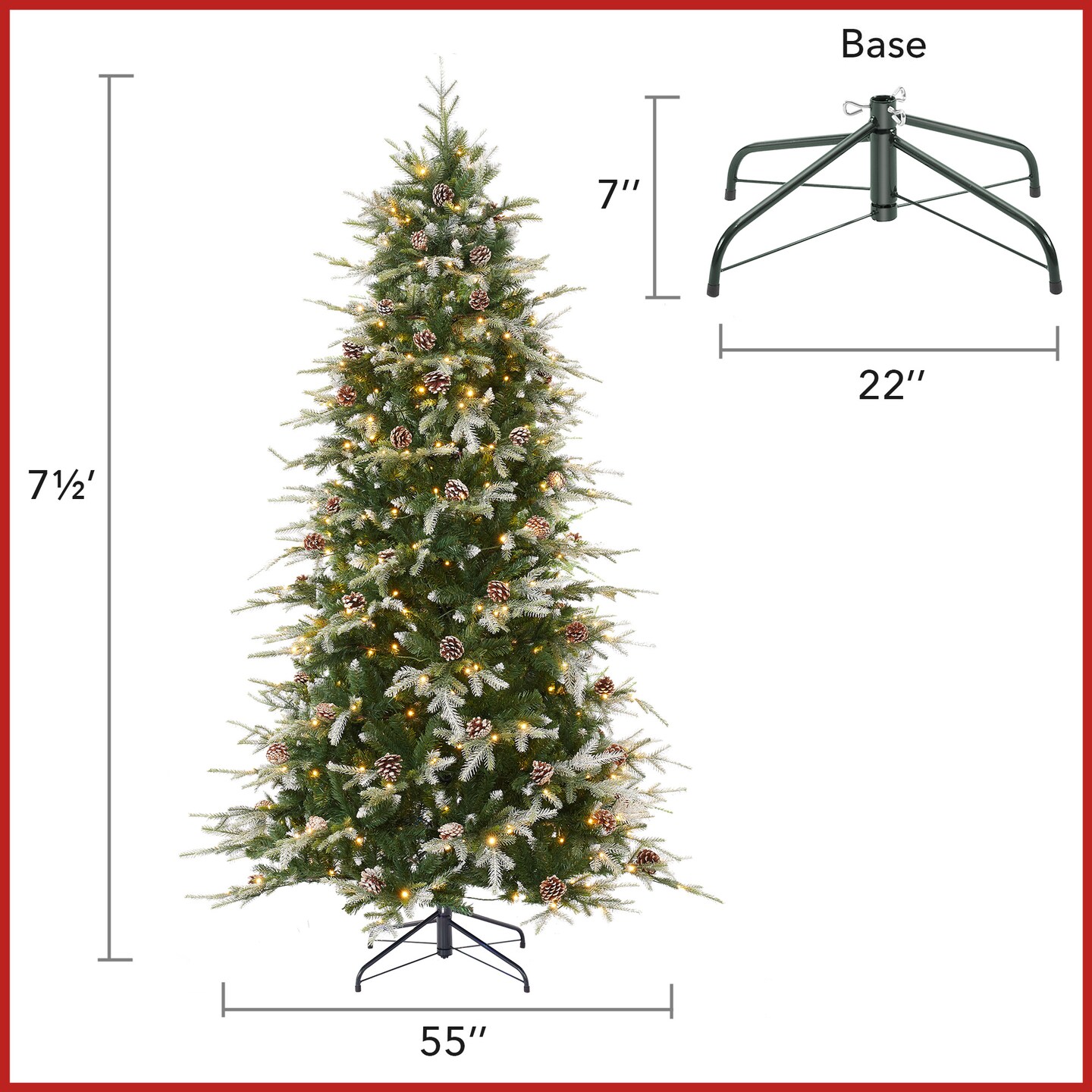 Casafield Pre-Lit Slim Aspen Fir Christmas Tree with White &#x26; Multicolored LED Lights, Realistic Artificial Noble Fir with Metal Stand