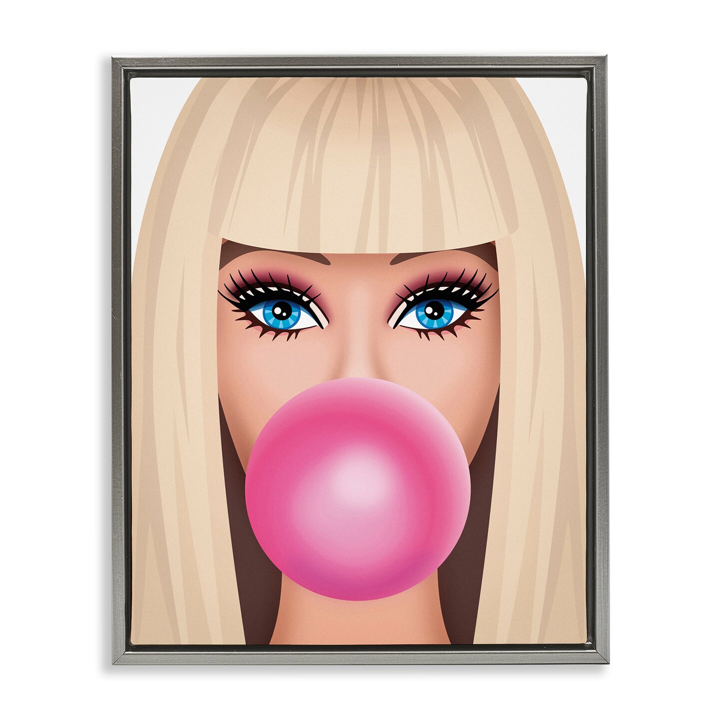Stupell Industries Blonde Girl & Bubblegum Framed Floater Canvas Wall Art Design by Nataly White