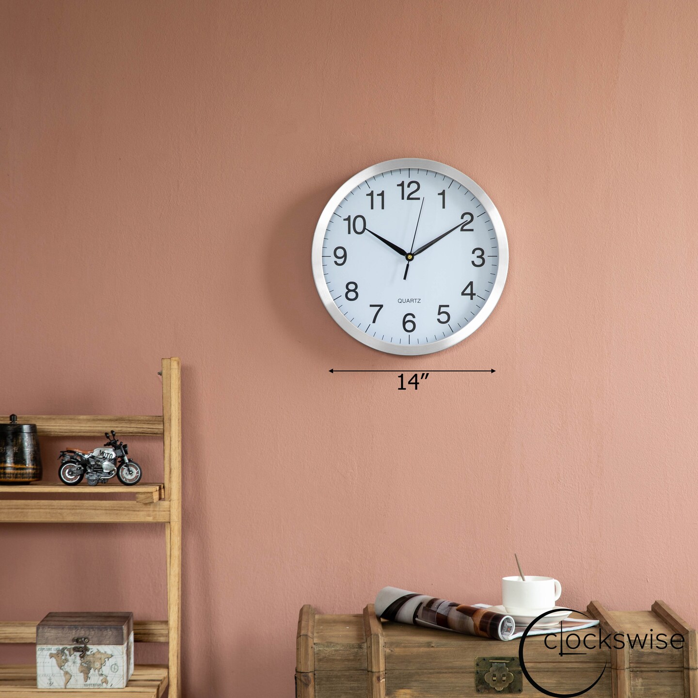 Clockswise Round Quartz Wall Clock Non-Ticking Battery Operated with Silent Sweep Movement, Aluminum Silver Frame, Perfect for Home Kitchen Office Living Room Study Hallway Classroom, Black Face