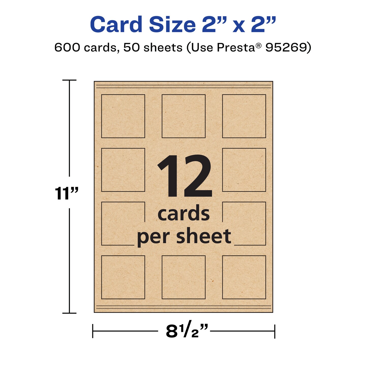 Avery 2&#x22; x 2&#x22; Square, Kraft Brown Square Cards