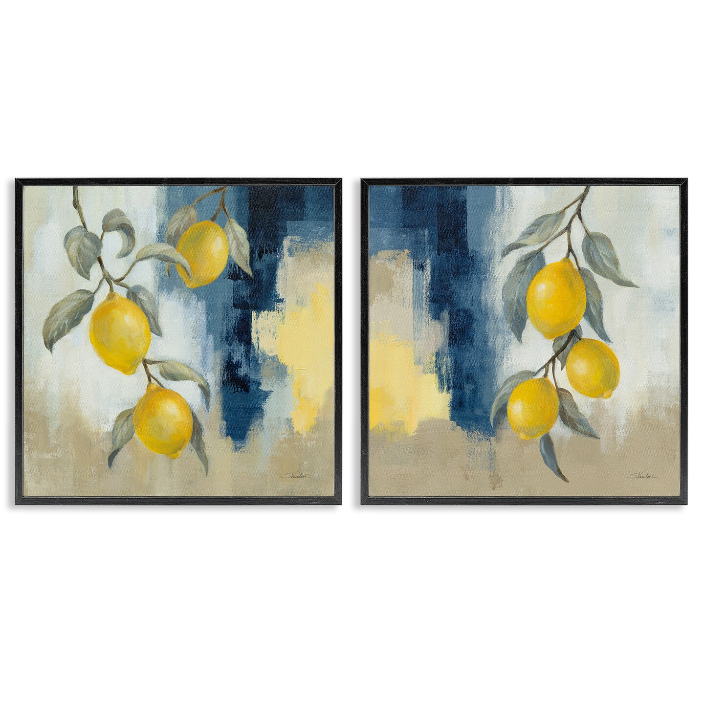 Stupell Industries Abstract Hanging Lemon Fruits 2 pc Framed Giclee Wall Art Set Design by Silvia Vassileva