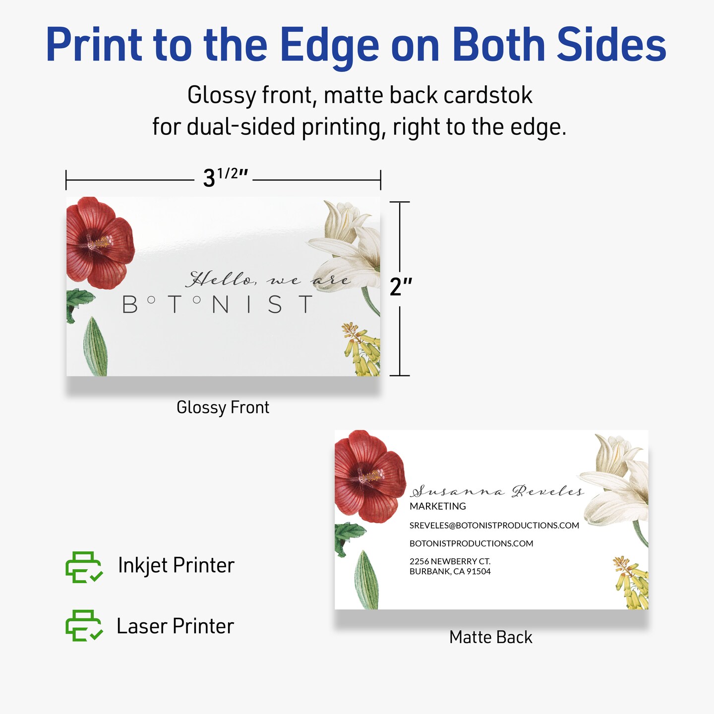 2&#x22; x 3-1/2&#x22; Rectangle, Glossy White Business Cards