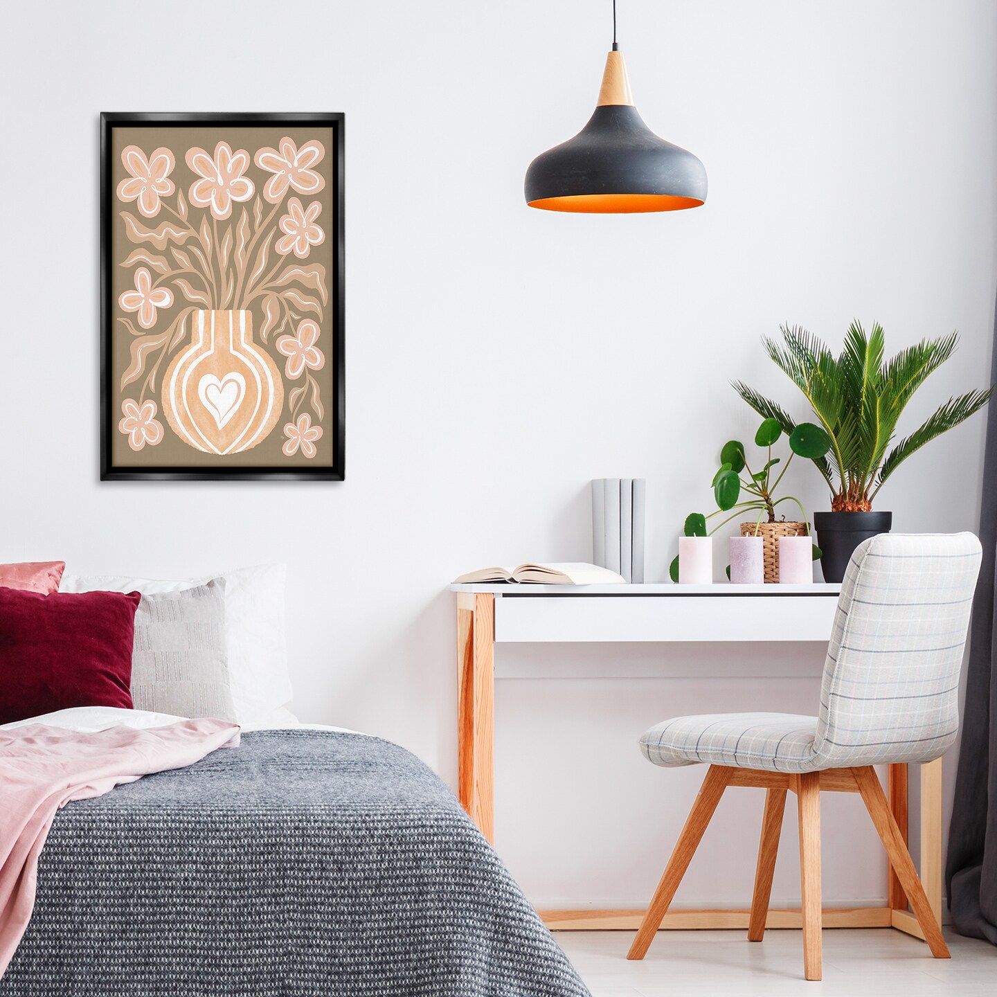 Stupell Industries Pink Retro Flower Vase Framed Floater Canvas Wall Art Design by Martina Pavlova