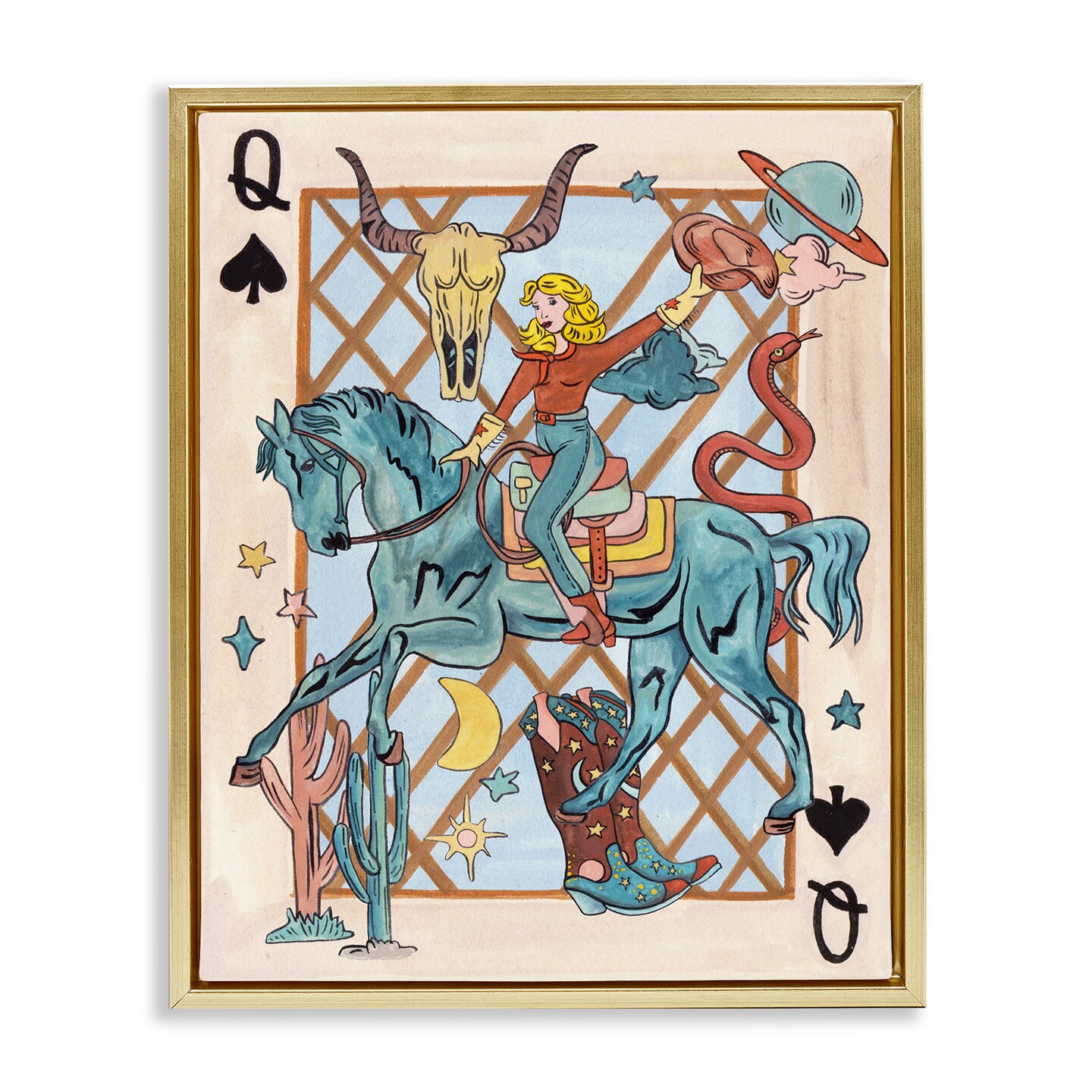 Stupell Industries Cowgirl Queen of Hearts Framed Floater Canvas