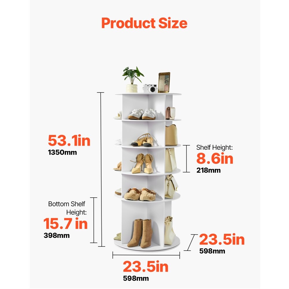 Shoe Rack TowerWhite 5-Tier Rotating Shoe Rack Tower 360° Spinning Carousel Organizer