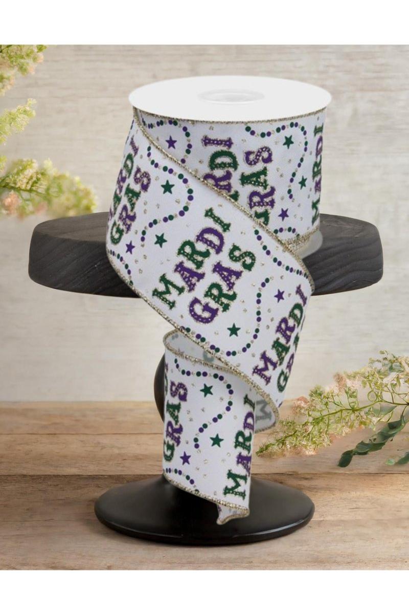 2.5&#x22; Mardi Gras Beads Ribbon: White (10 Yards)