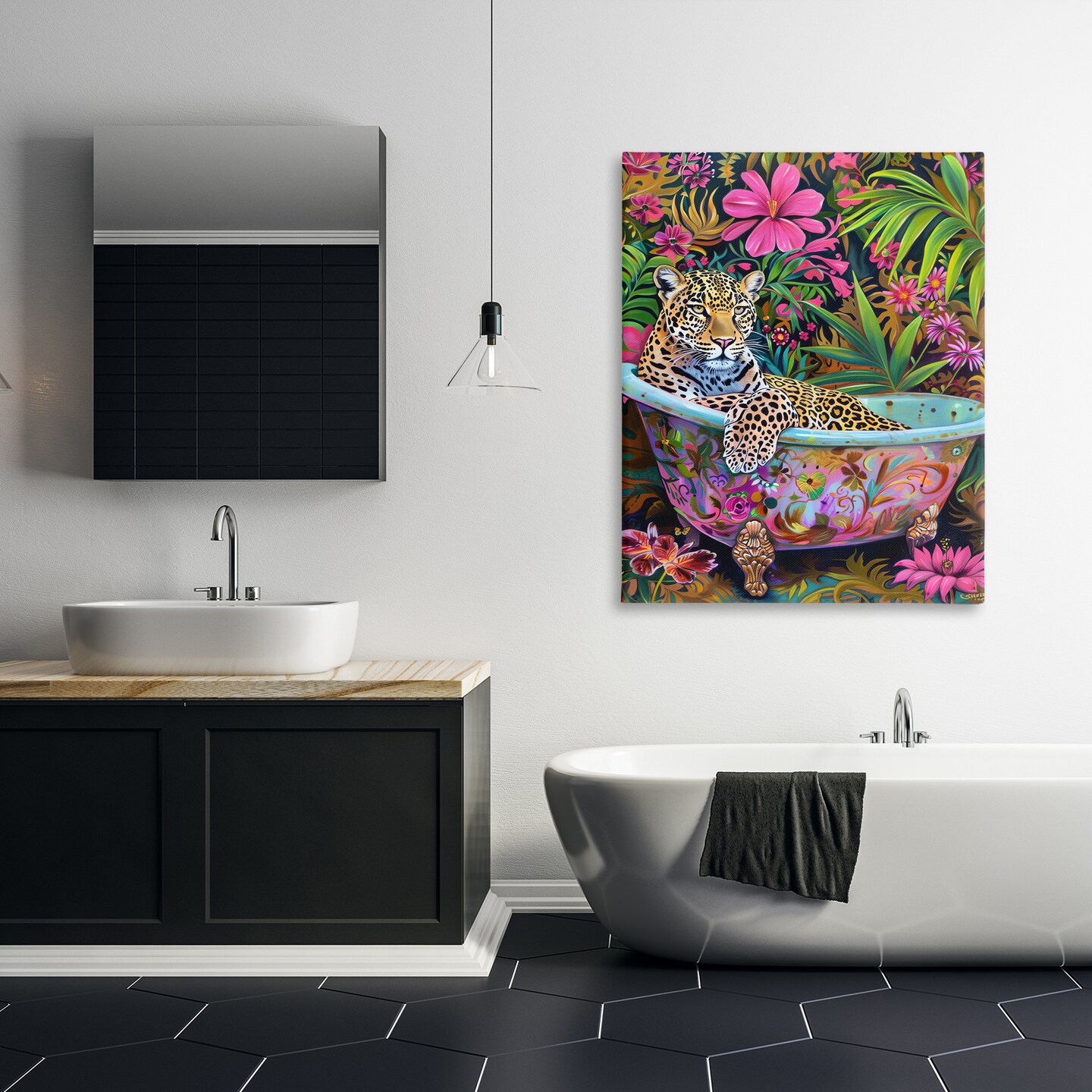 Stupell Industries Tropical Rainforest Leopard Tub Canvas Wall Art Design by LSR Design Studio
