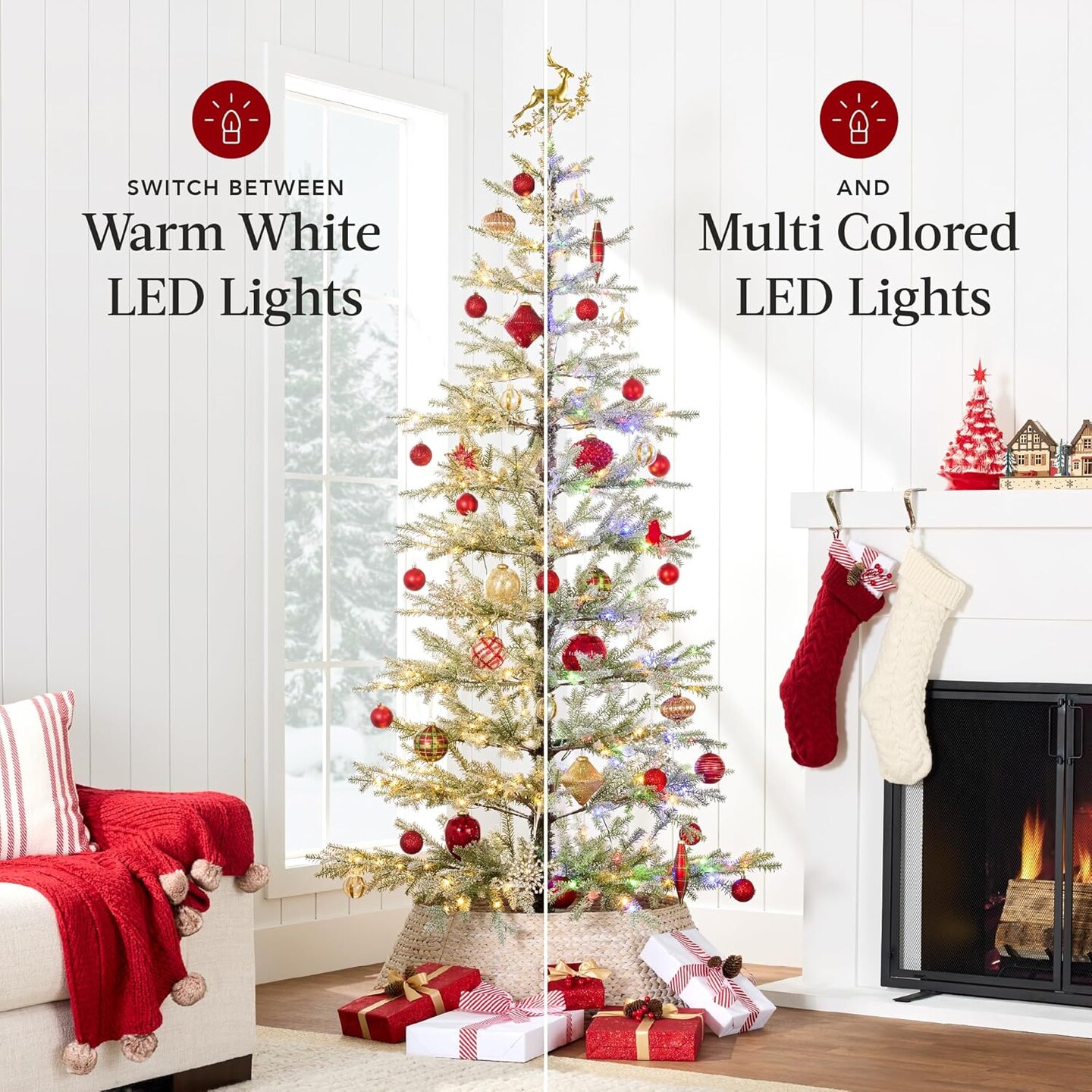 Sparse Flocked Christmas Tree Aspen Noble Fir with 2-in-1 LED Lights, 880 Tips &#x26; Metal Stand for Holiday Decor