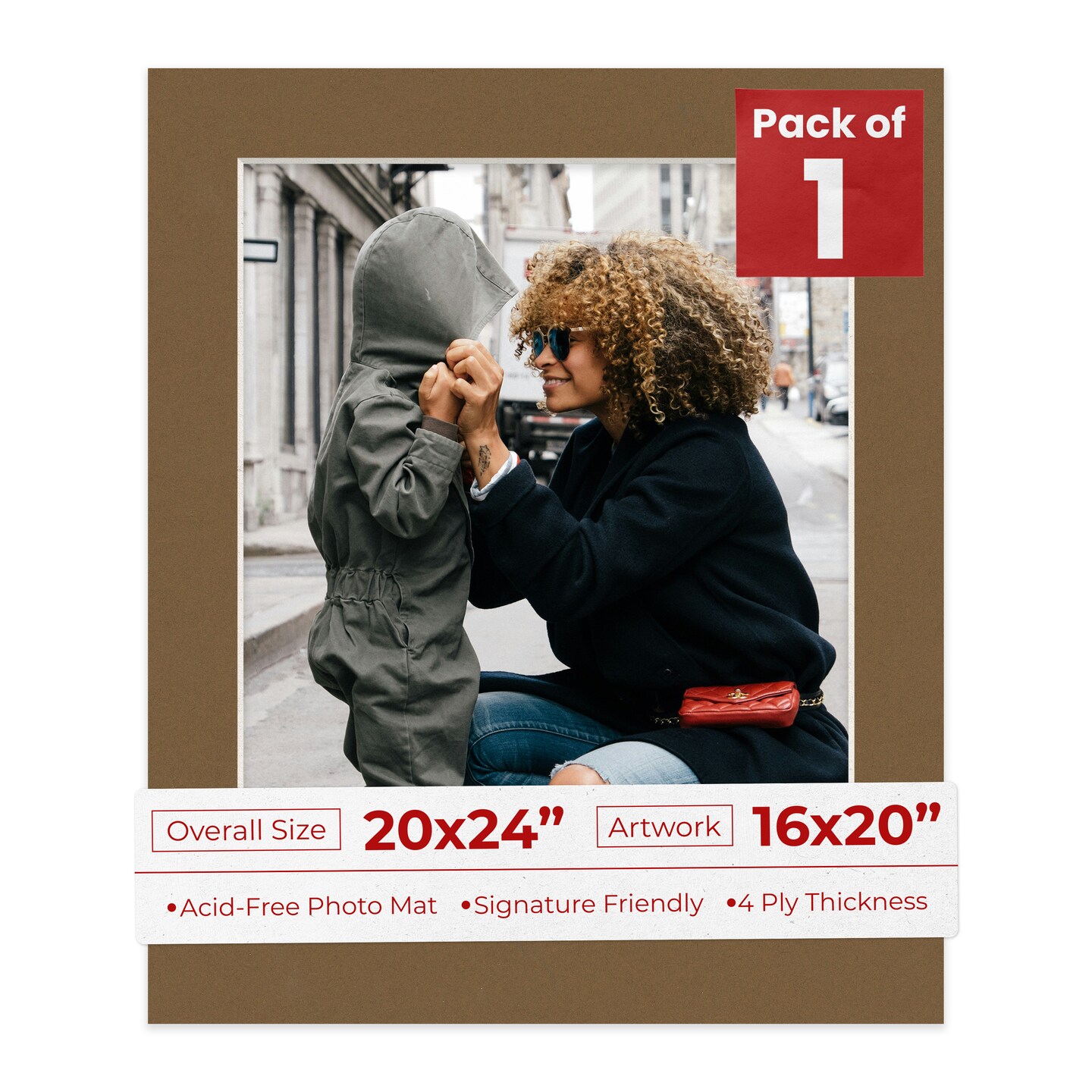 Aged Oak Brown Mat Board for 20x24 Frames - Fits 16x20 Photos