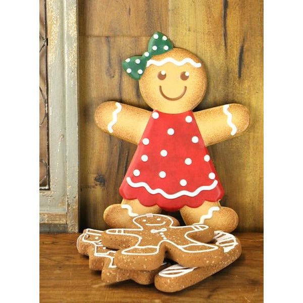 13&#x22; Metal Embossed Gingerbread: Girl (Red)