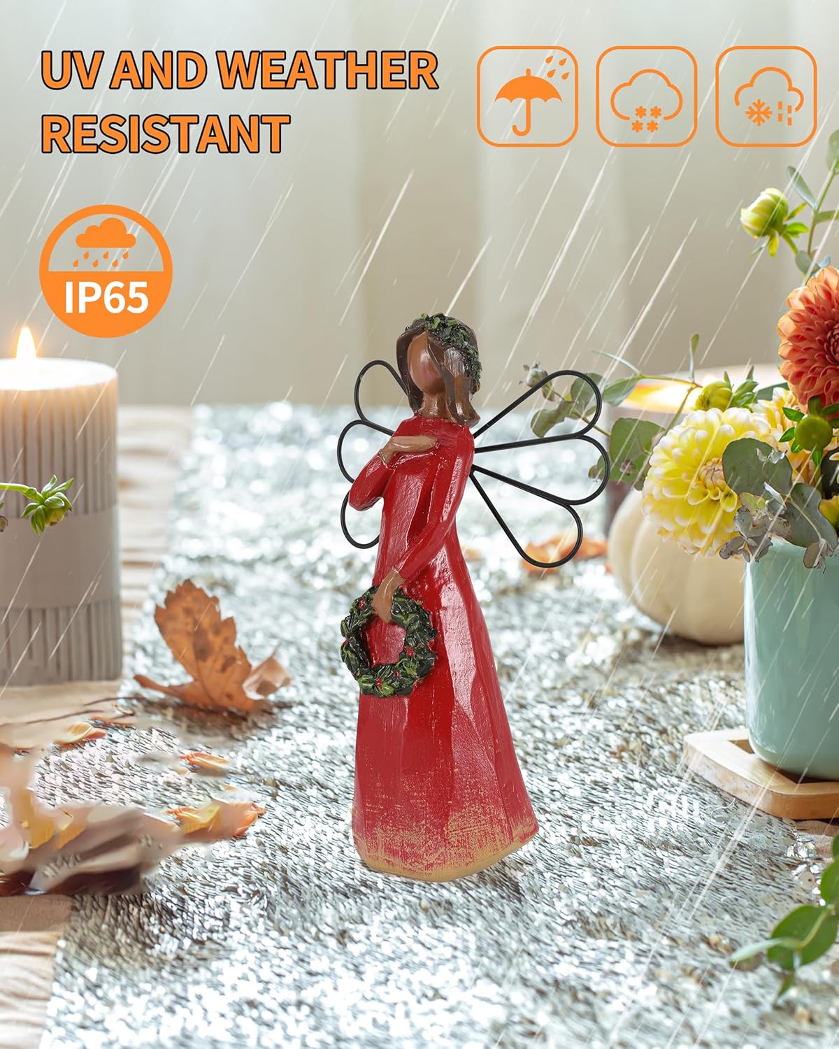 Christmas Angel Figurine, 6.7&#x27;&#x27; Resin Faceless Realistic Hand-Painted Sculpted Wings with Wreath Ornament, Angel Gifts for Women/Girls (Xmas Angel)