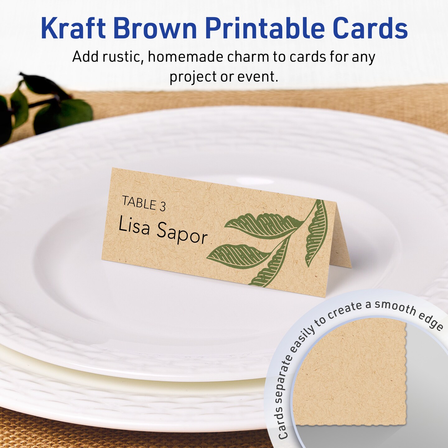 Avery Kraft Brown Place Cards, 1-7/16&#x22; x 3-3/4&#x22; Rectangle