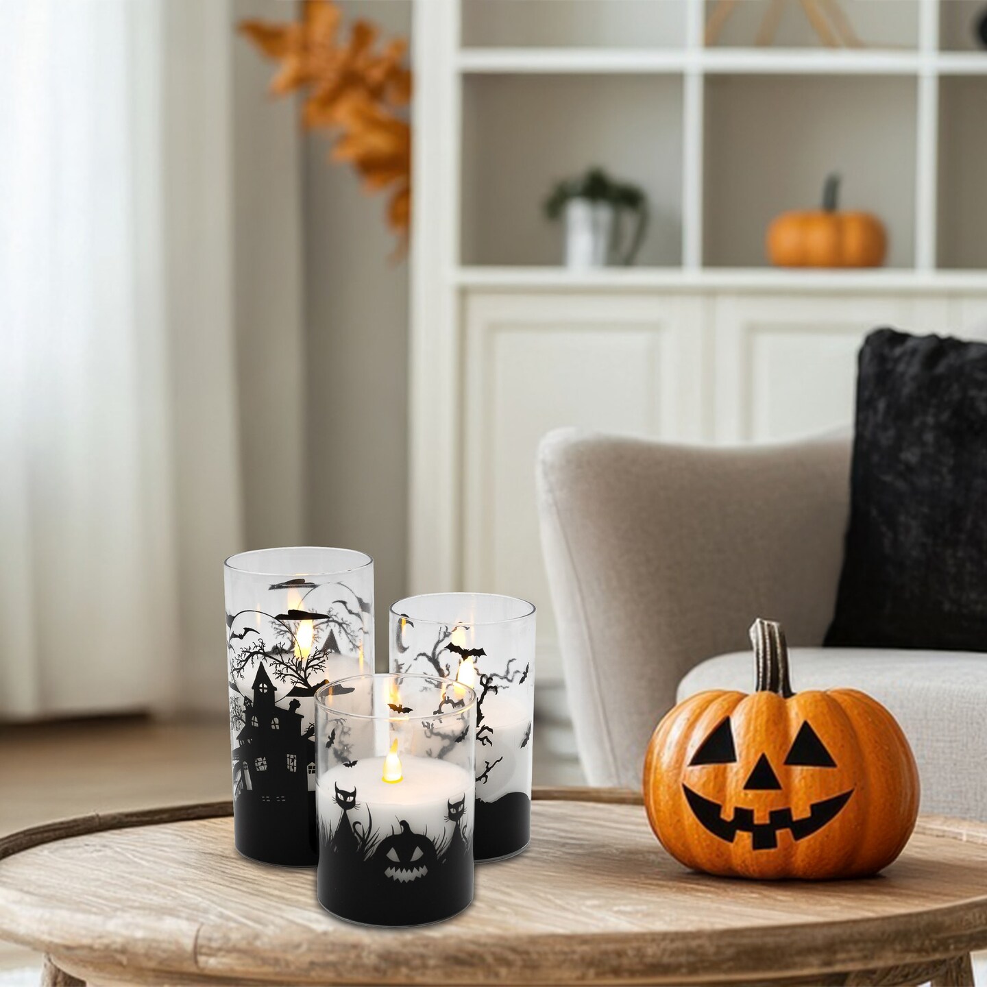 Mod Lighting and Decor LED Halloween Hurricane Candles - 6&#x22; - Set of 3