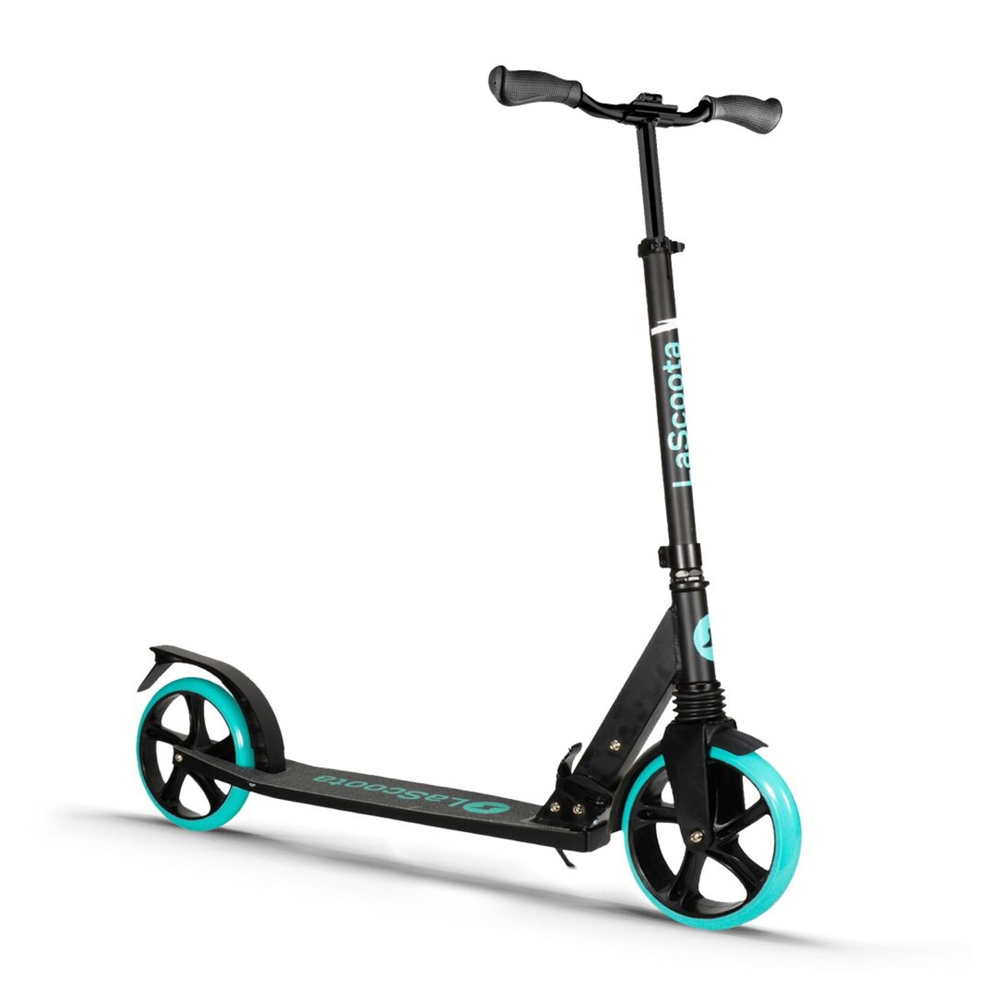 Lascoota Non-Electric Scooter for Adults - 8 in Wheels, Aqua, Adjustable Handlebars, 220 lb Capacity - Folding Kick Scooter with Suspension & Rear Brake for Teens & Adults