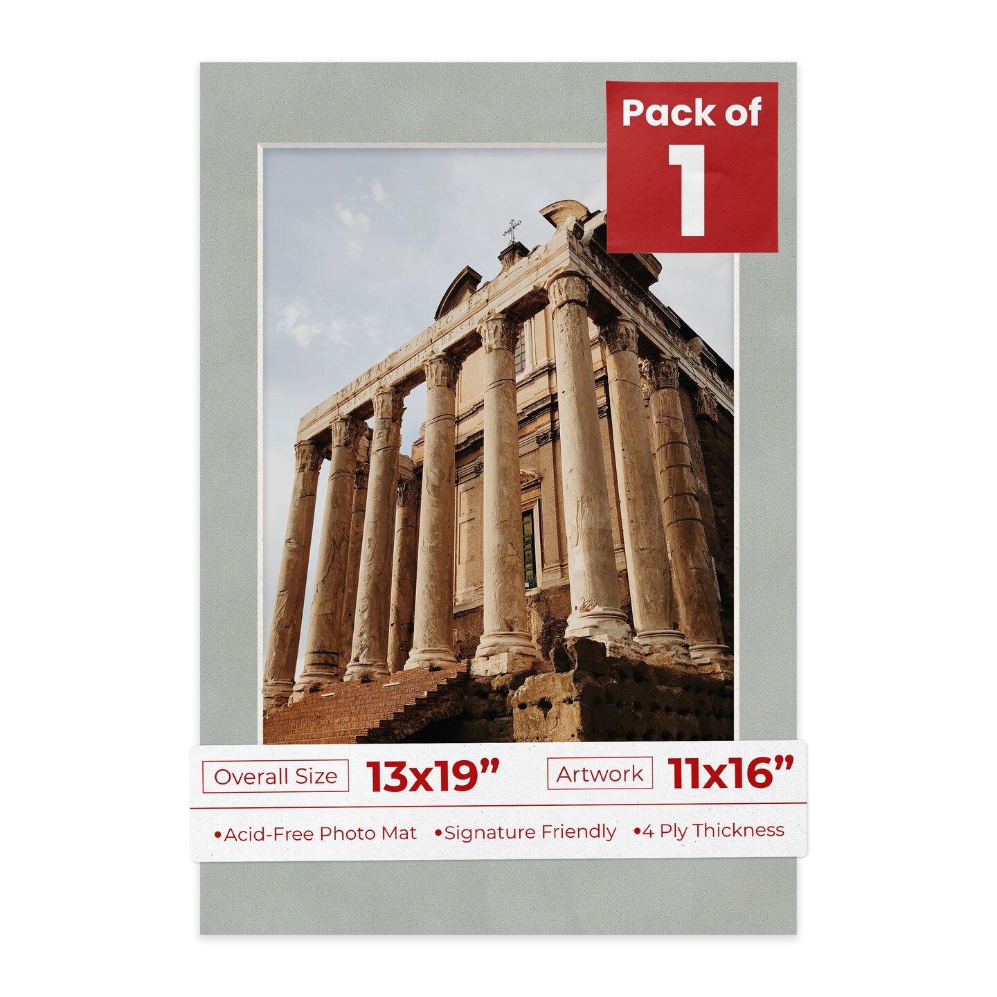 Light Grey Suede Mat Board for 13x19 Frames - Fits 11x16 Photos