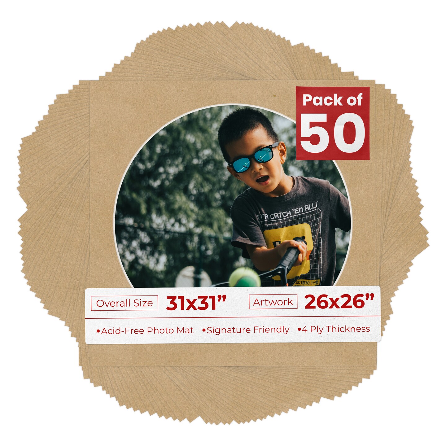 Beige Suede Mat Board for 31x31 Frames - Circle Opening for 26x26 Photos