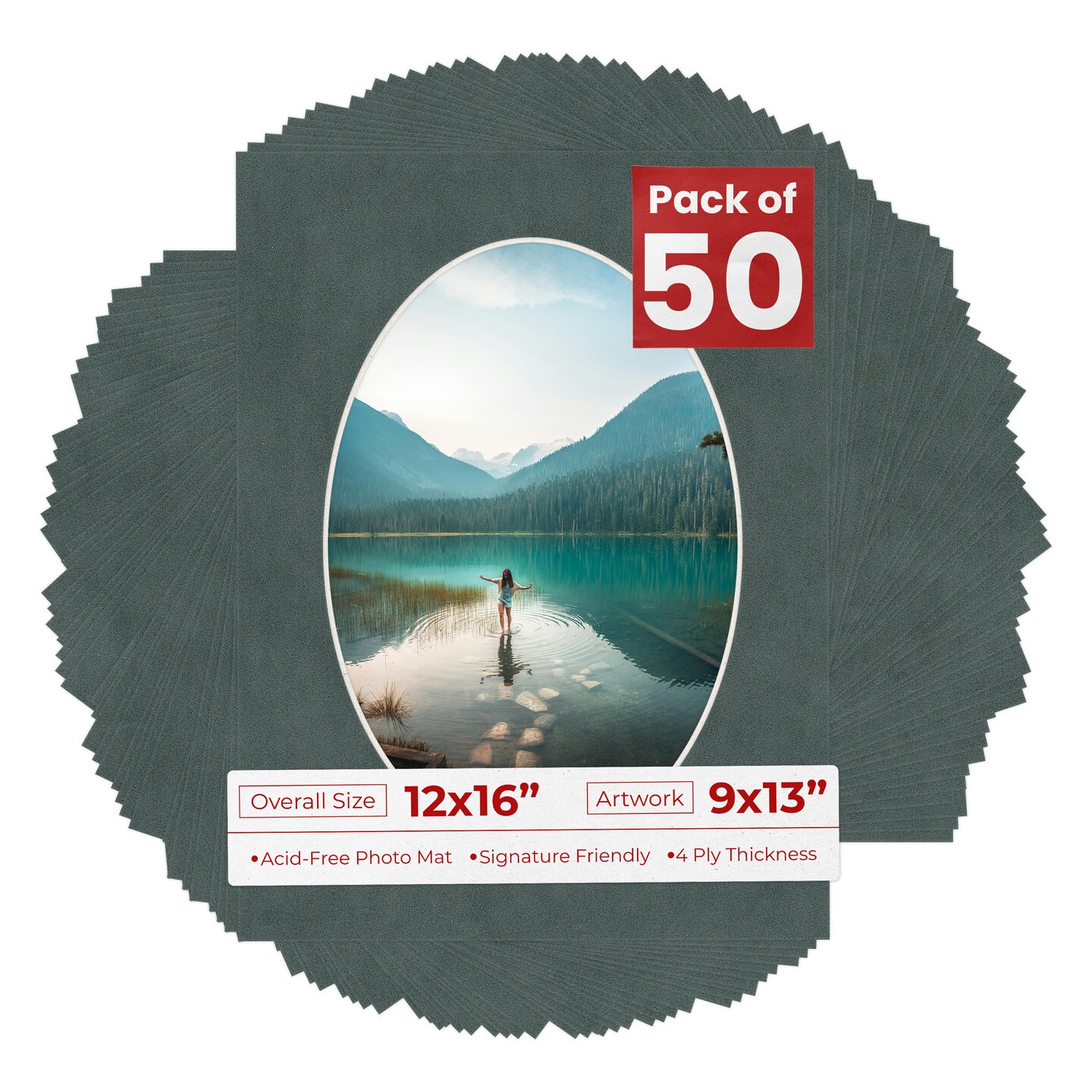 Dark Grey Suede Mat Board for 12x16 Frames - Oval Opening for 9x13 Photos