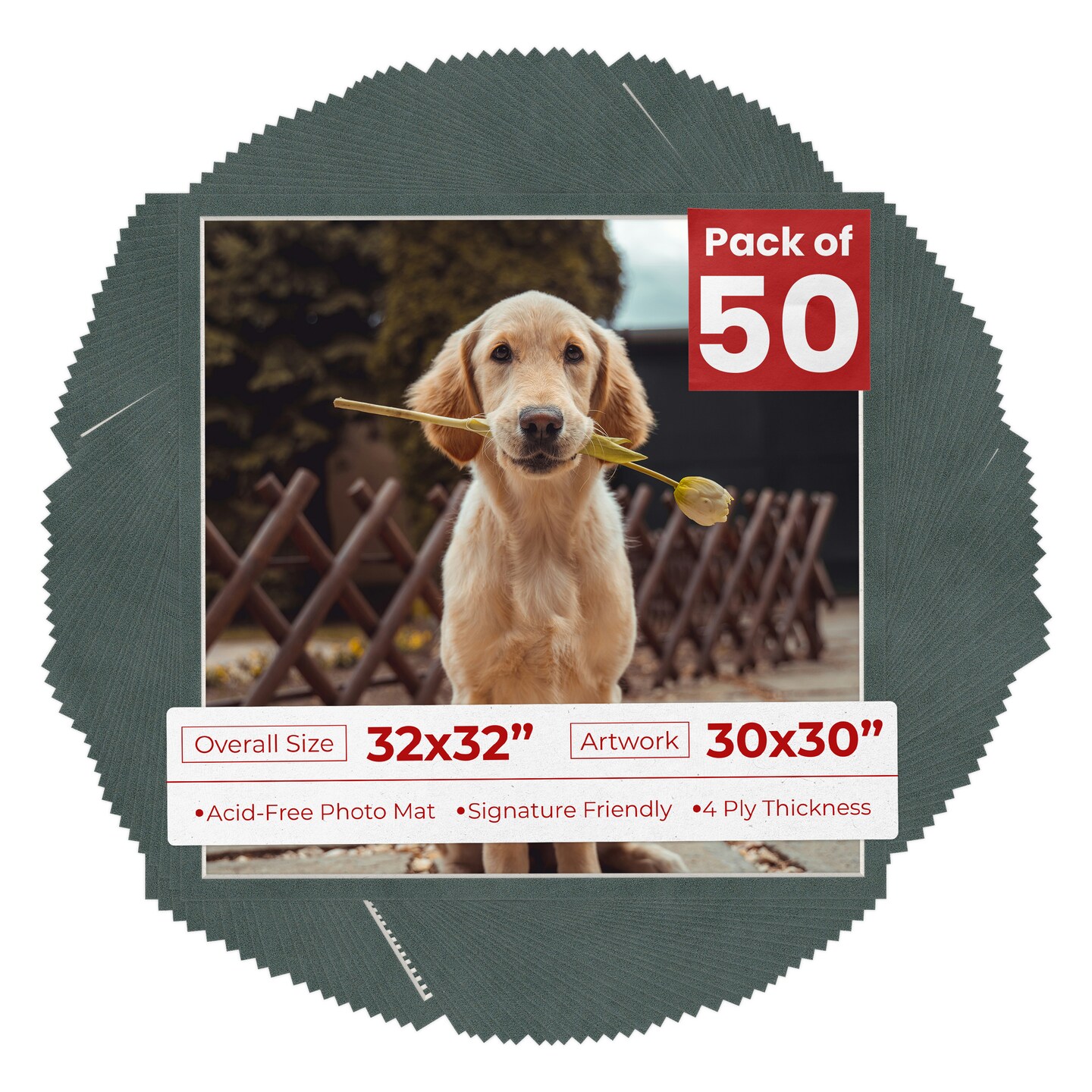 Dark Grey Suede Mat Board for 32x32 Frames - Fits 30x30 Photos