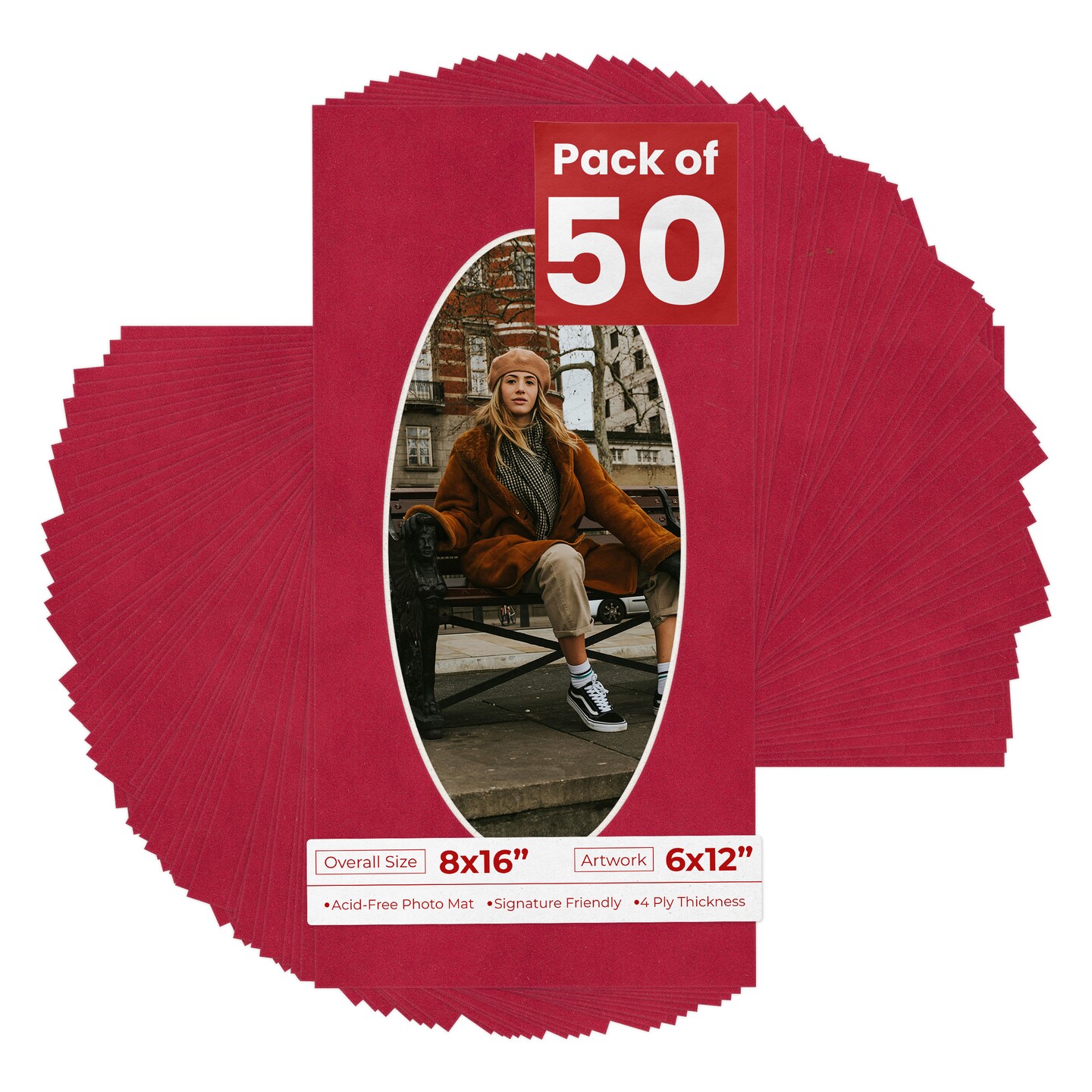 Red Suede Mat Board for 8x16 Frames - Oval Opening for 6x12 Photos