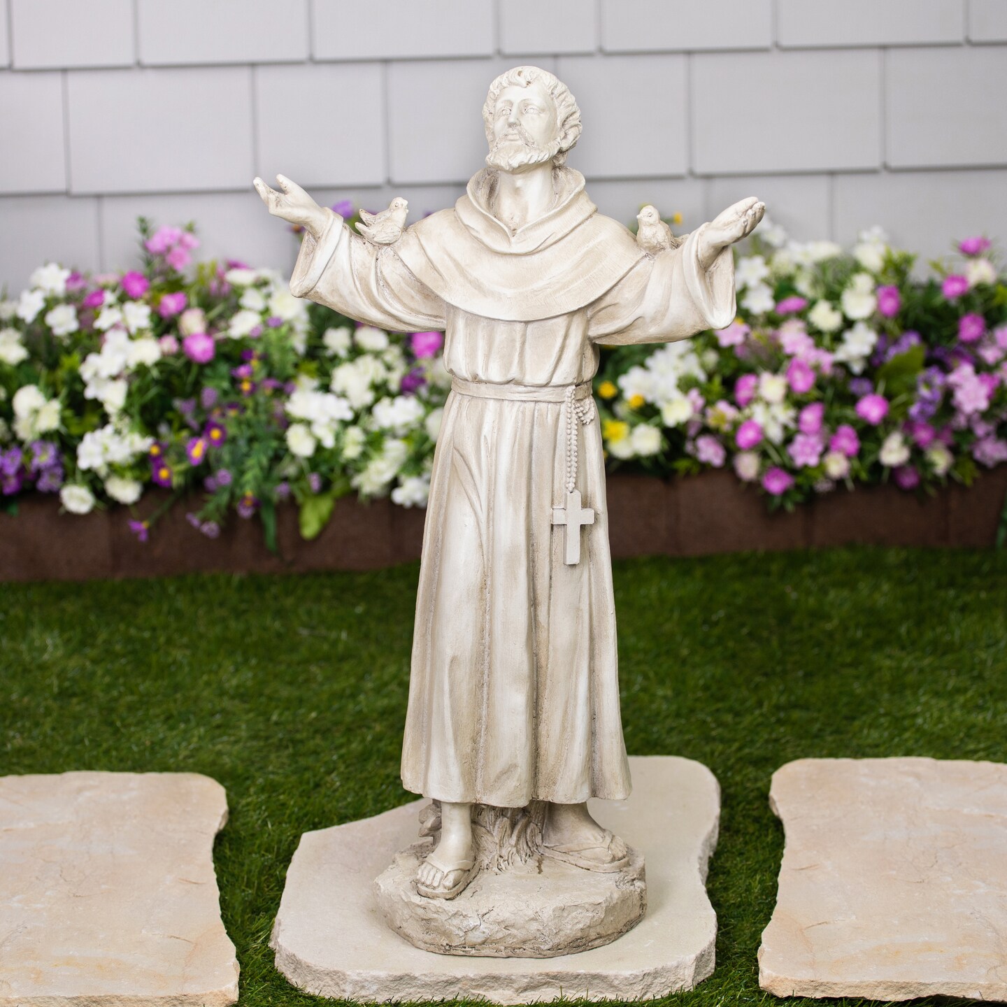 Northlight St. Francis of Assisi with Birds Outdoor Garden Statue - 24"