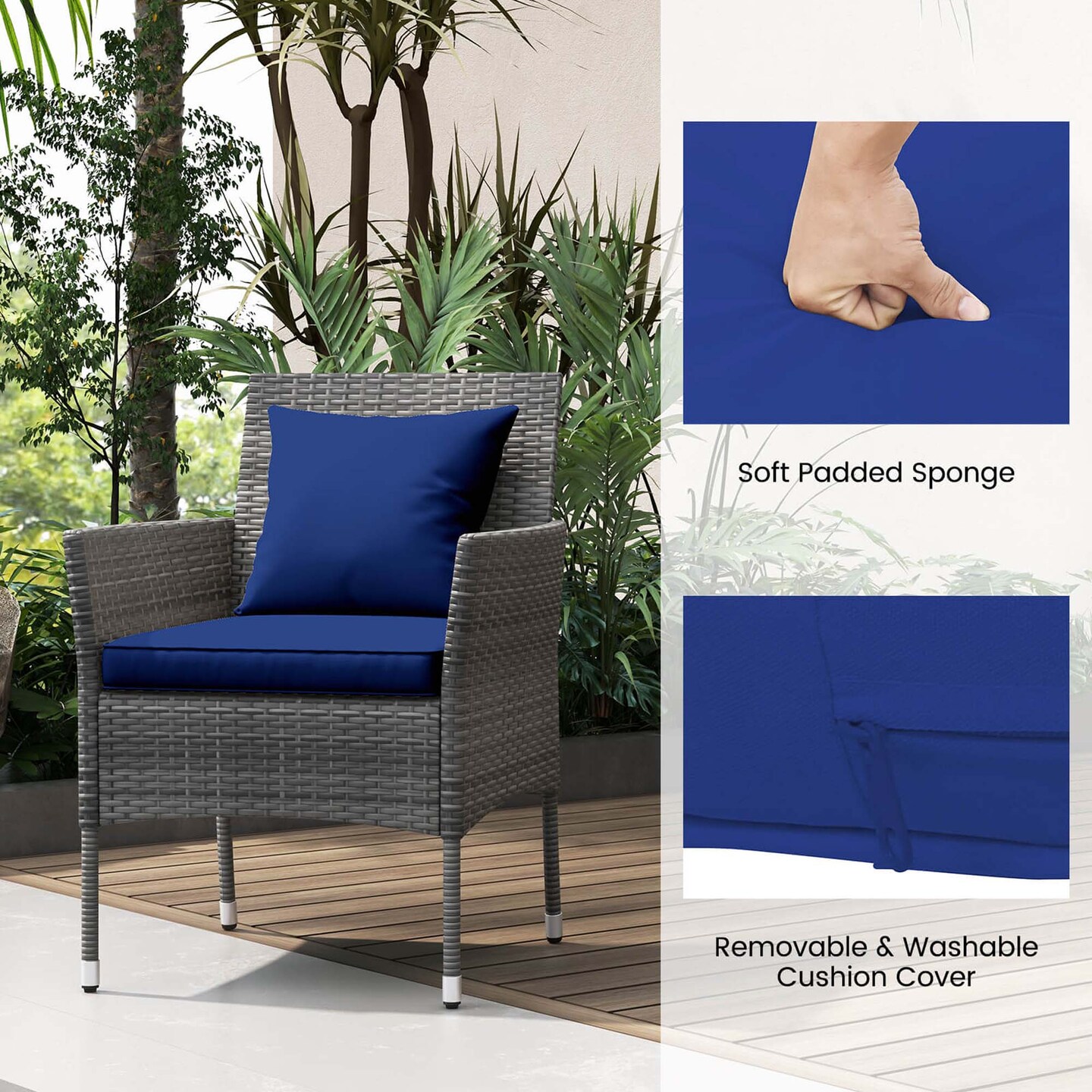 Costway 3 PCS Patio Furniture Set with Cushioned Patio Chairs &#x26; Tempered Glass Coffee Table Grey/Navy/White/Black