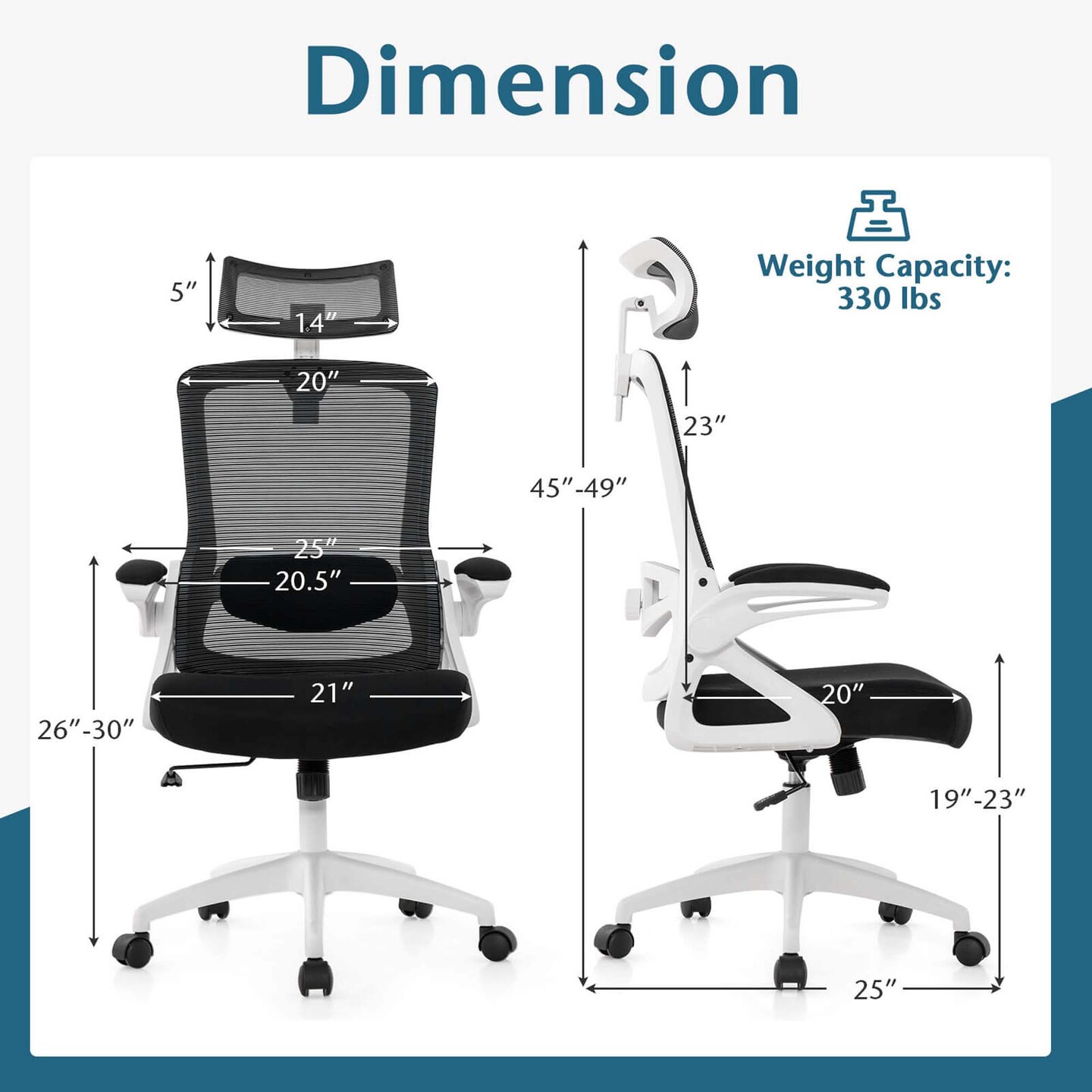 Costway Ergonomic Office Chair with Adjustable Lumbar Support Rocking Backrest Armrests Black/White