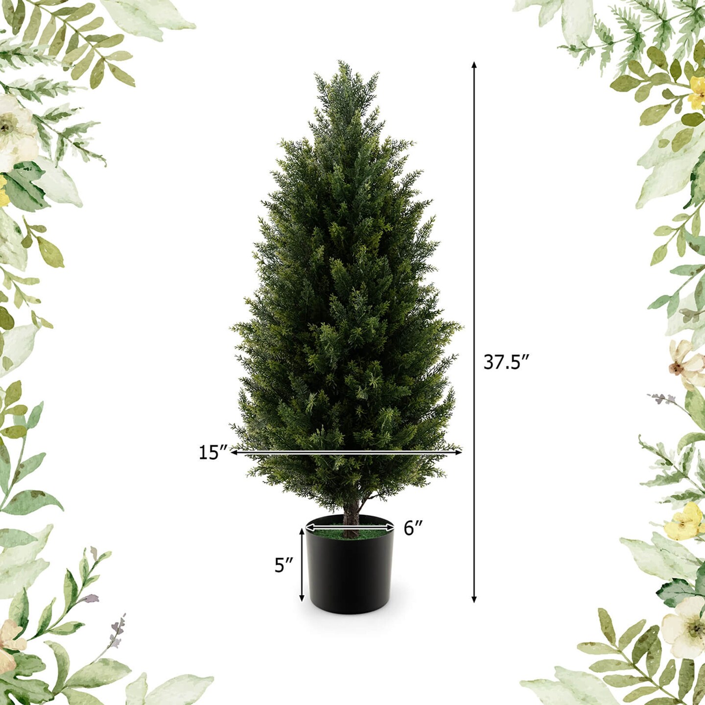 Costway 1/2 Pack 37.5&#x22; Artificial Topiary Cedar Tree with Cement Plastic Pot &#x26; Realistic Moss