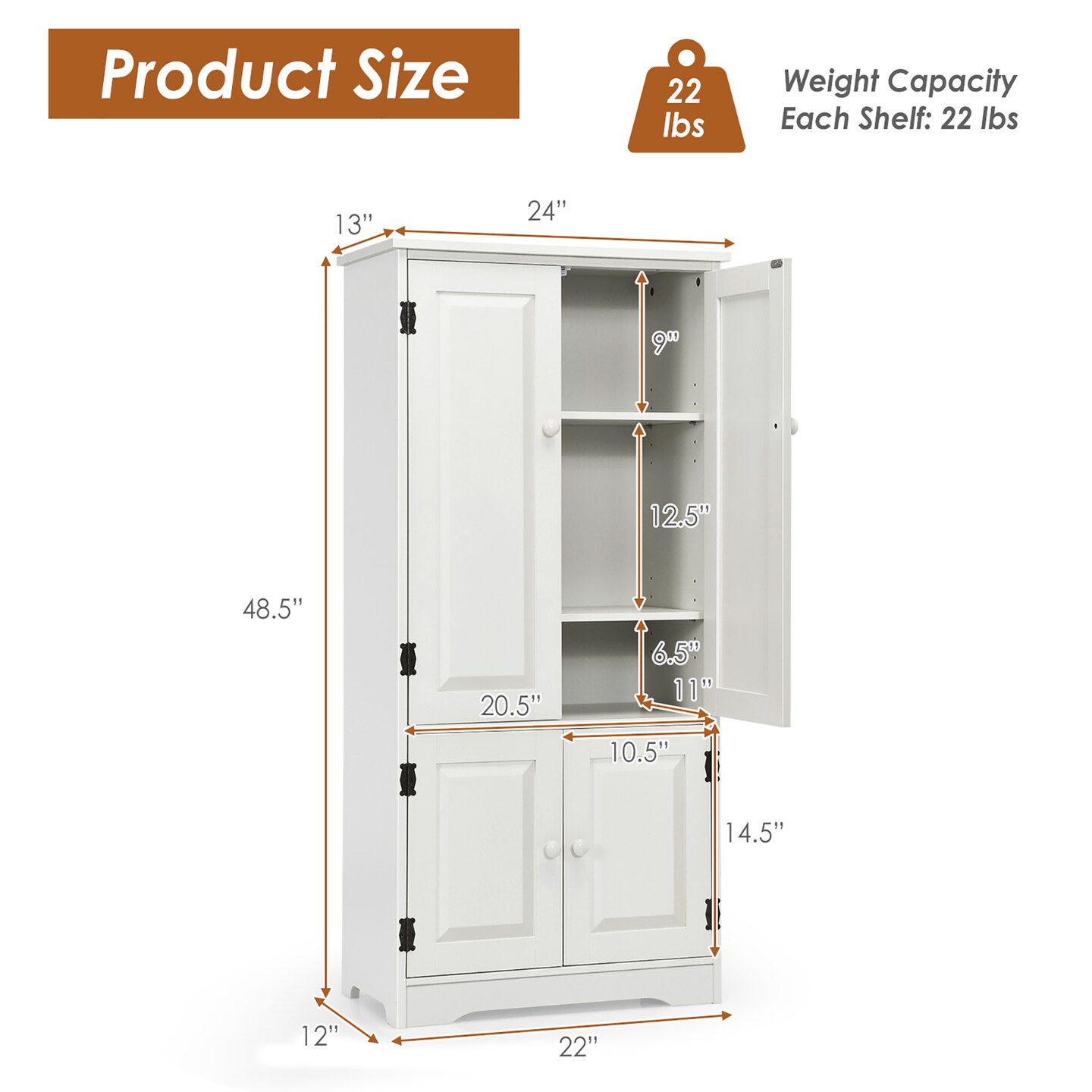 Costway Accent Floor Storage Cabinet W/ Adjustable Shelves Antique 2-Door