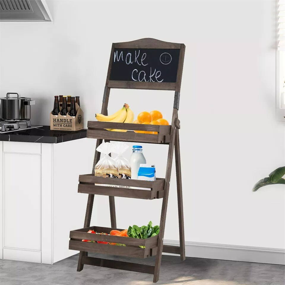 Easy Wipe Chalkboard Sign Stand with 3 Display Shelves for Food Book Craft Fairs