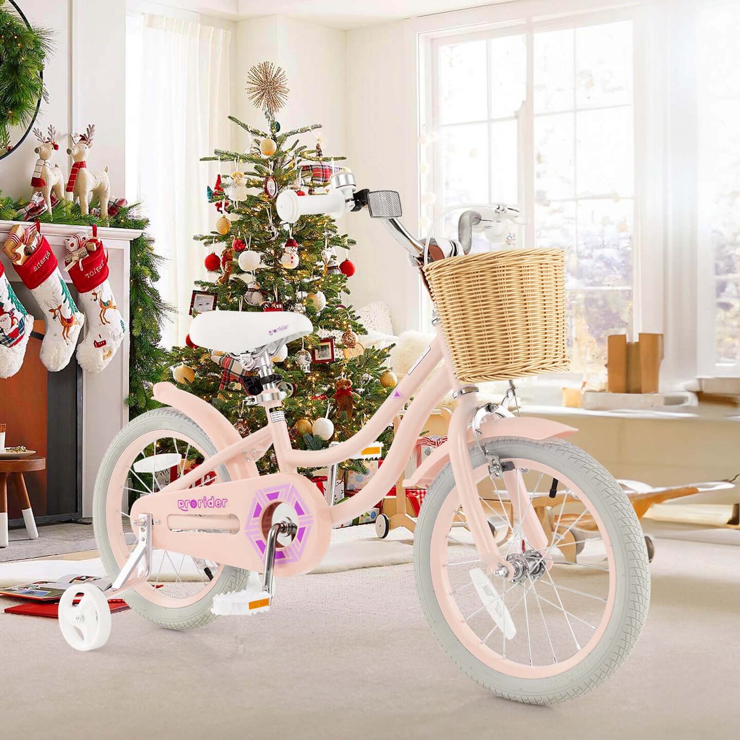 Prorider 16&#x22; Kid&#x2019;s Bike with Training Wheels Adjustable Handlebar Seat Handbrake Blue/Green/Pink