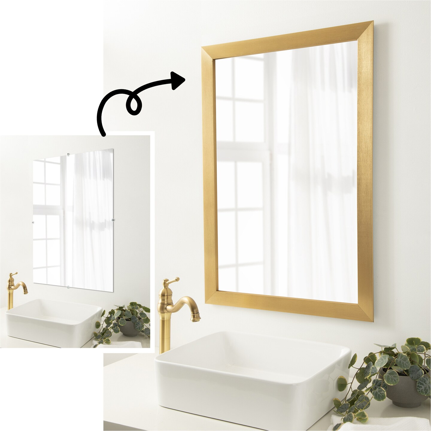 Amanti Art Mirror Makeover Bathroom Mirror Frame Border Kit - Fully Assembled Peel and Stick Frame - Mirror NOT Included - Grace Brushed Gold Trim