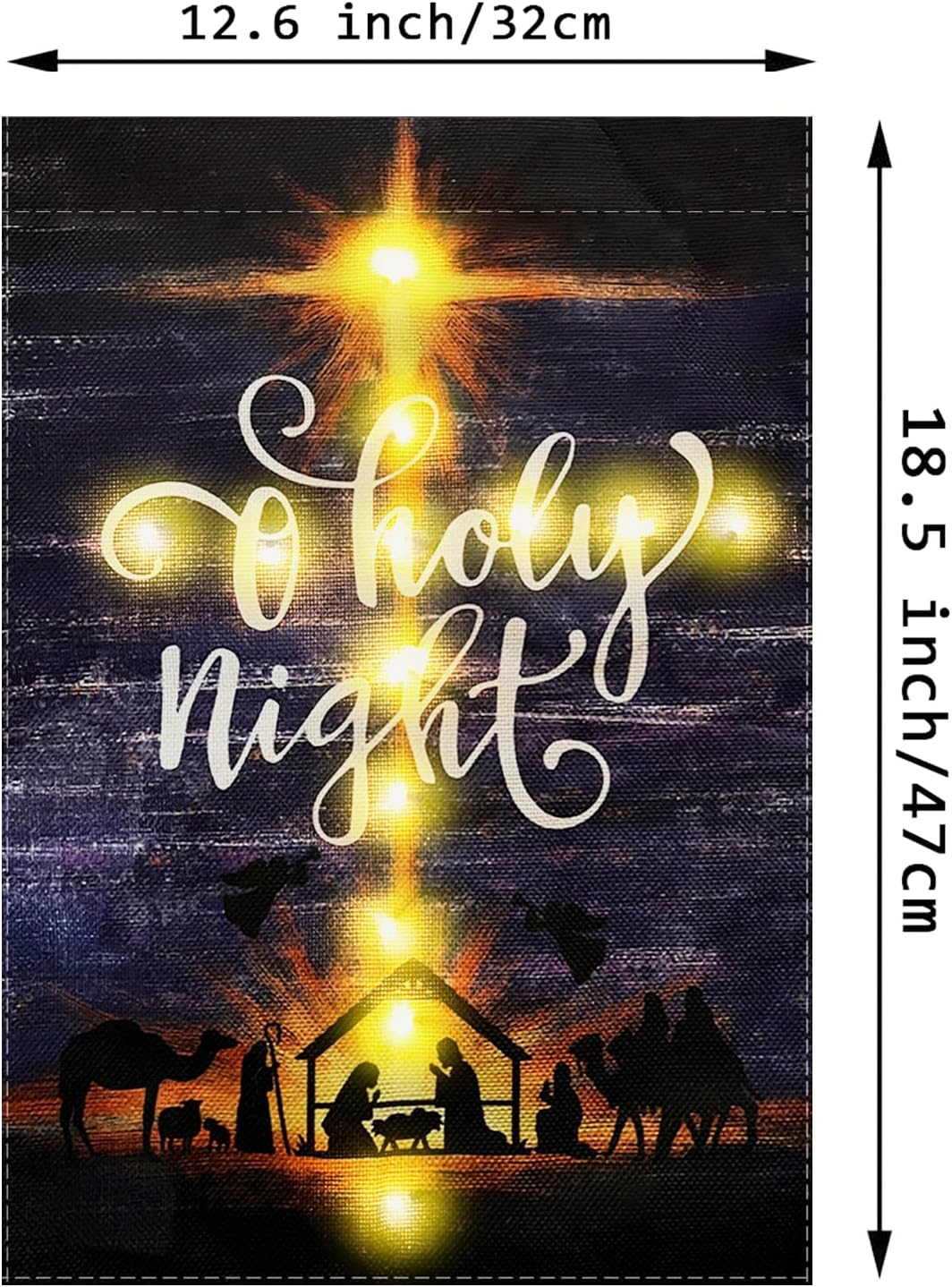 Christmas Garden Flag Lighted Christ Holy Night Jesus Religious Flags for Outside Solar Led Double Sided Burlap Nativity Scene Xmas Winter Holiday Decorations Yard Lawn Outdoor Decor 12.5 x 18 Inch