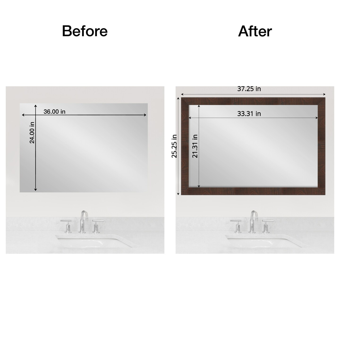 Amanti Art Mirror Makeover Bathroom Mirror Frame Border Kit - Fully Assembled Peel and Stick Frame - Mirror NOT Included - Wildwood Brown Narrow Trim