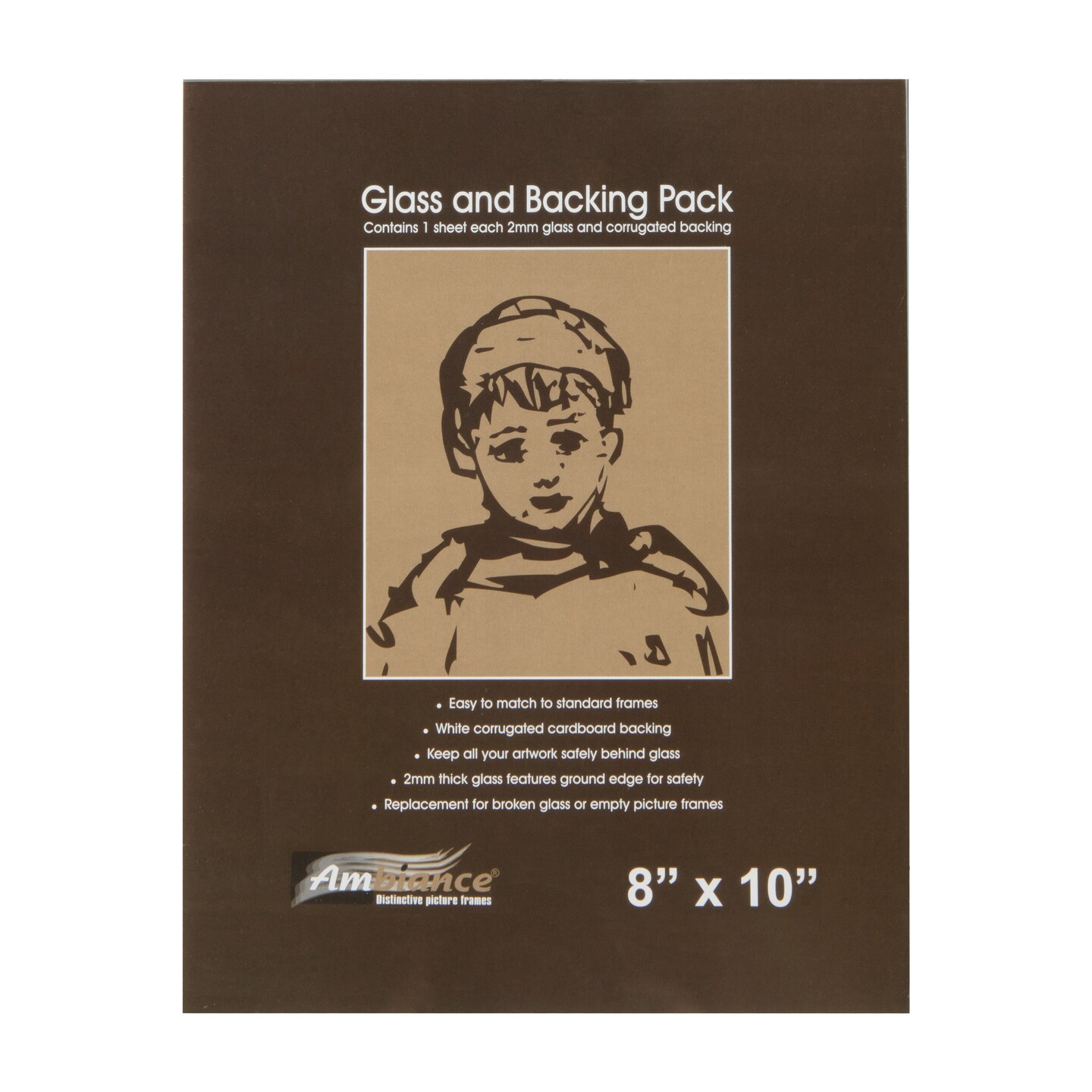 Ambiance Picture Frame Glass & Backing Replacement Inserts - Assorted Sizes - 2mm Thick Smooth Ground Edge Glass & White Corrugated Cardboard Backing - Single Item