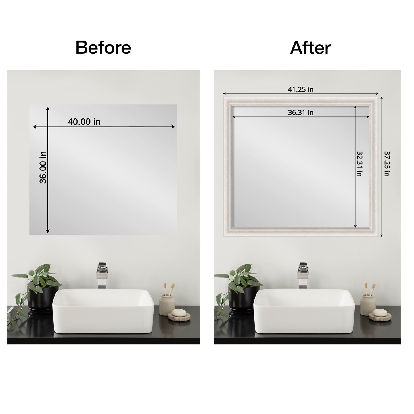 Amanti Art Mirror Makeover Bathroom Mirror Frame Border Kit - Fully Assembled Peel and Stick Frame - Mirror NOT Included - Trio Trim