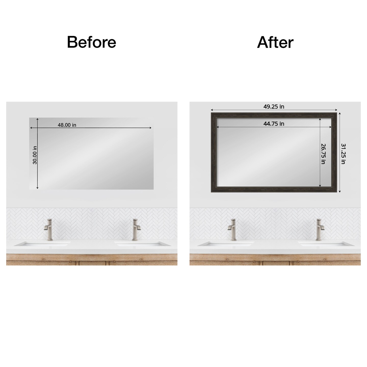 Amanti Art Mirror Makeover Bathroom Mirror Frame Border Kit - Fully Assembled Peel and Stick Frame - Mirror NOT Included - Shipwreck Narrow Trim